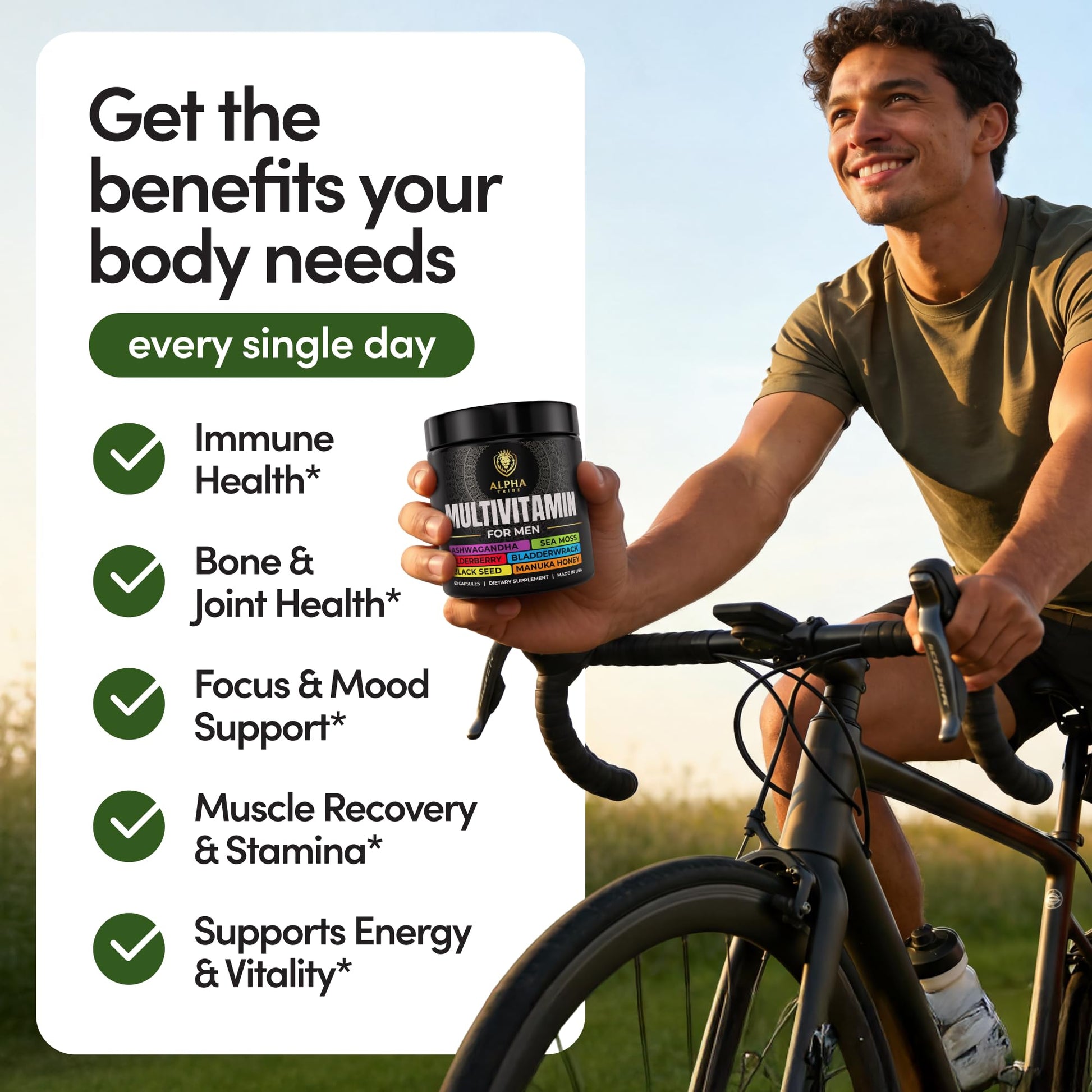 Alpha Tribe Multivitamin for Men with Seamoss Black Seed Oil Ashwagandha Burdock Root, Turmeric Bladderwrack, Vitamin C, Elderberry, Manuka, Yellow Dock | Daily Men's Vitamins and Minerals Supplement Alpha Tribe Au supplements