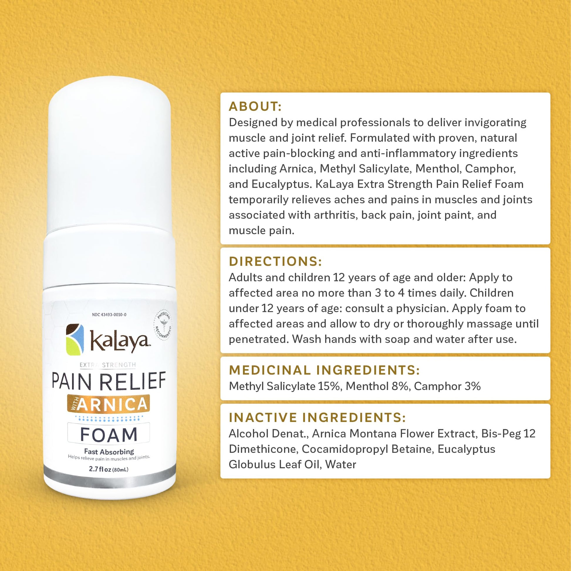 Kalaya Naturals Extra Strength Pain Relief Foam with Arnica - Supports Pain Relief in Muscle & Joints (2.7 Ounces) Kalaya Naturals Au supplements
