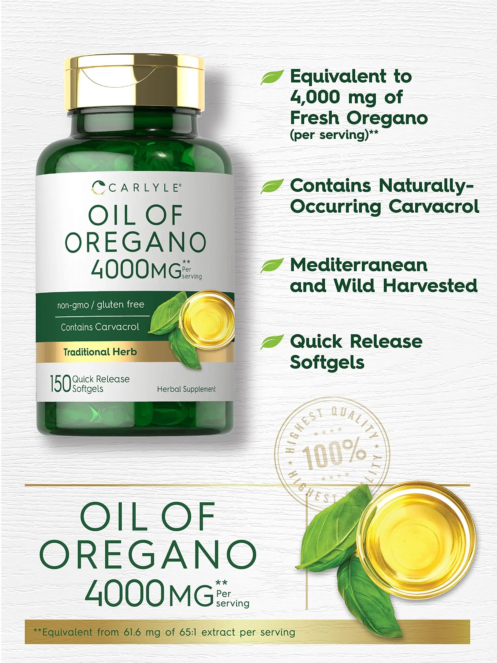 Oregano Oil Extract | Max Potency | 150 Softgel Capsules | Non-GMO and Gluten Carlyle Au supplements