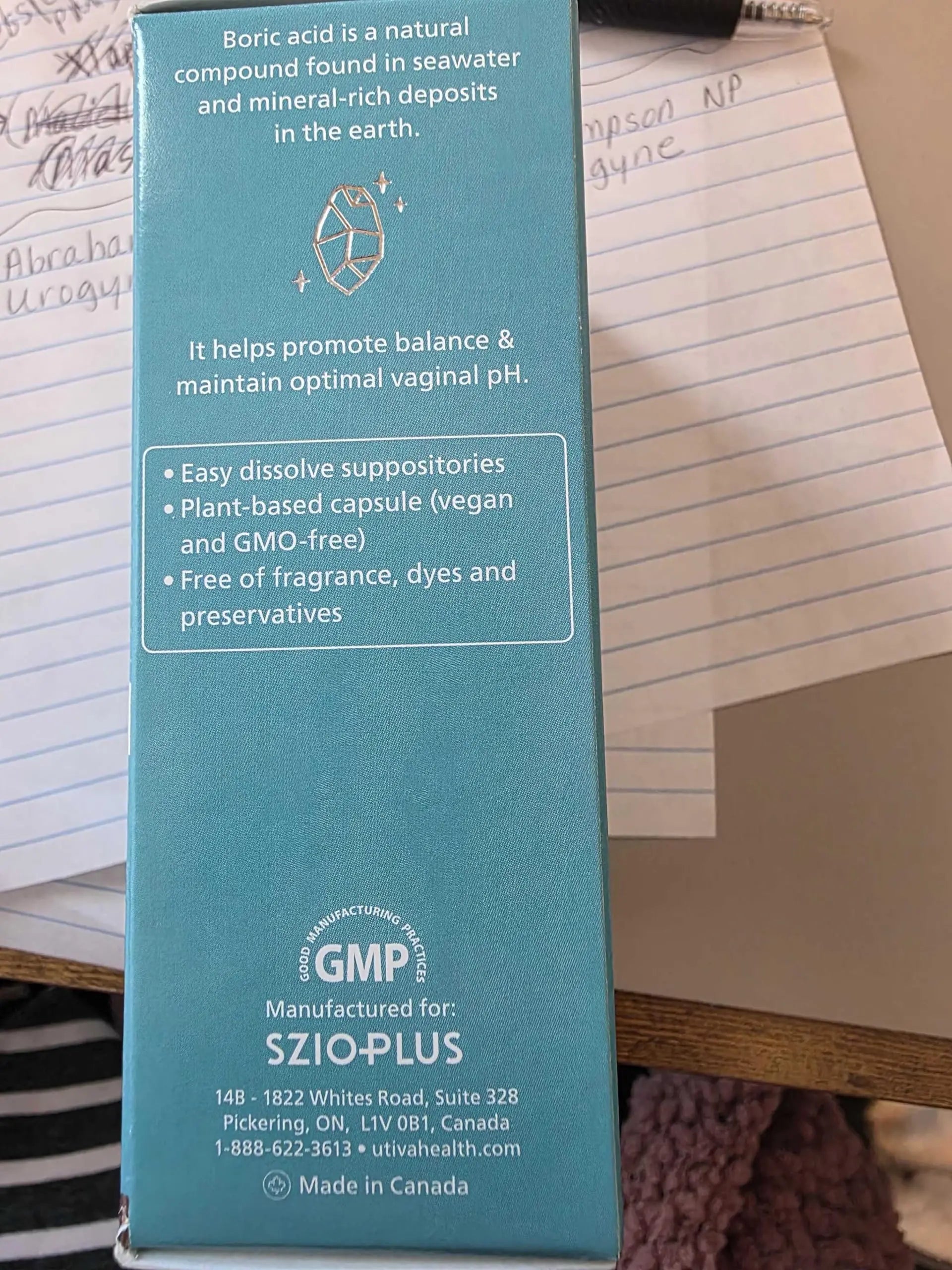 Szio+ Utiva Boric Acid Suppositories for Women - pH Balance - Feminine Care - 600mg Boric Acid to Lower pH and Support Vaginal Health, BV Treatment for Women, 30 Vaginal Suppositories Szio+ Au supplements