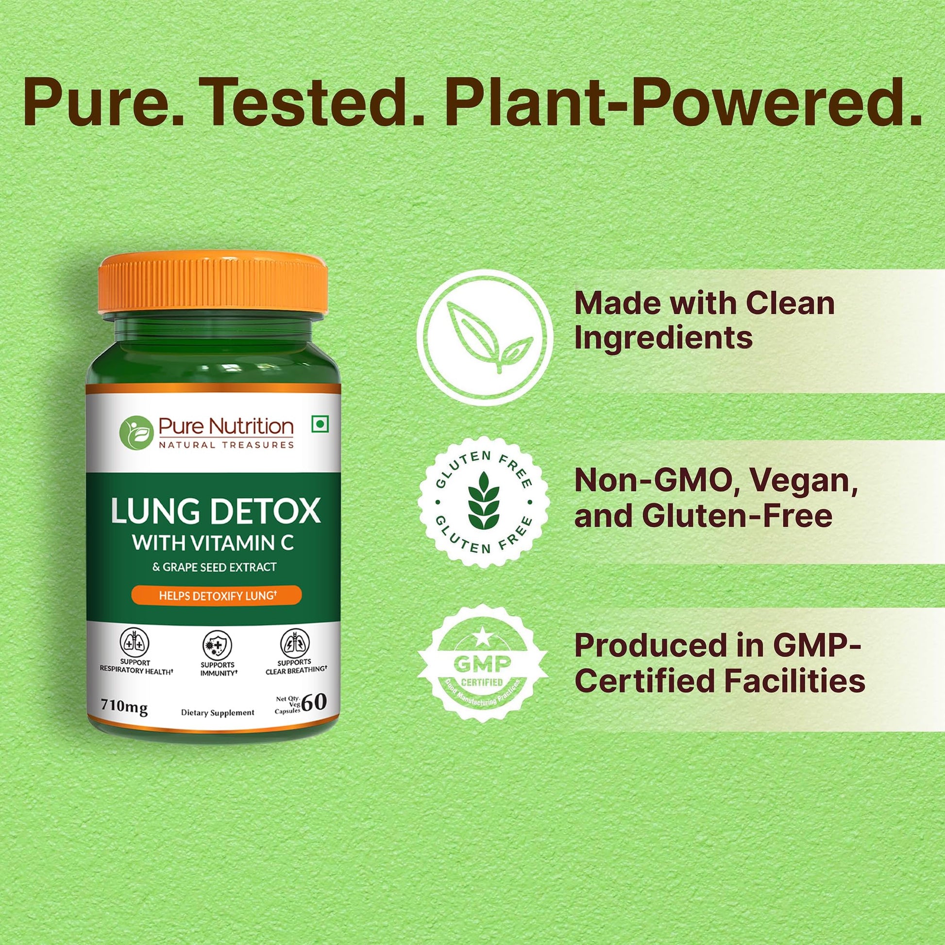 Pure Nutrition Lung Health Supplement | 60 Caps | Herbal Lung Support Formula with Quercetin, Vitamin C, Nettle, Vasaka Leaf, Lotus, Licorice & Ginger. PURE NUTRITION NATURAL TREASURES Au supplements
