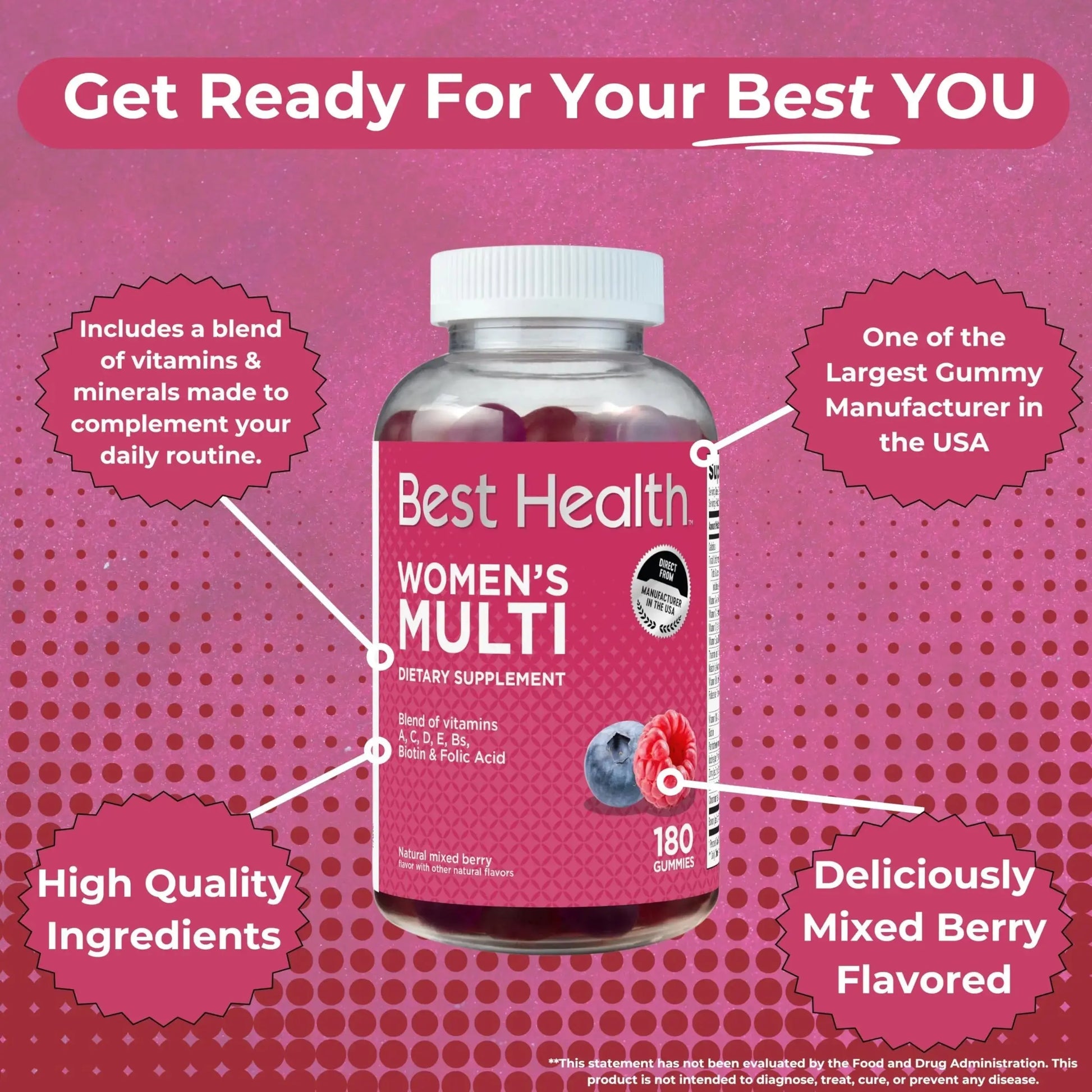 Best Health Women’s Multivitamin Gummies, Multivitamin for Women with Biotin, Folic Acid, Vitamins A,C,D,E,Natural Mixed Berry Flavor (180ct) Best Health Au supplements