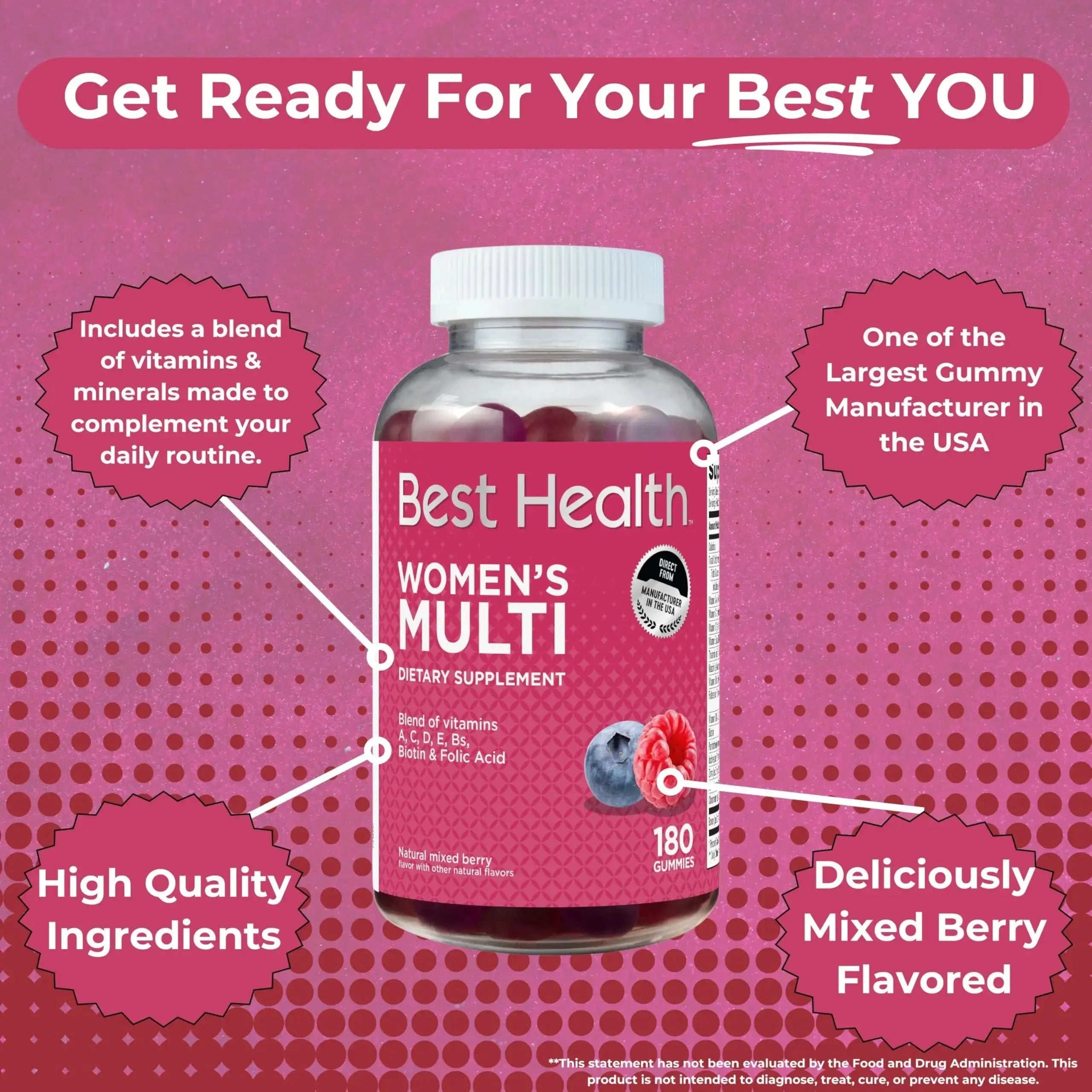 Best Health Women’s Multivitamin Gummies, Multivitamin for Women with Biotin, Folic Acid, Vitamins A,C,D,E,Natural Mixed Berry Flavor (180ct) Best Health Au supplements