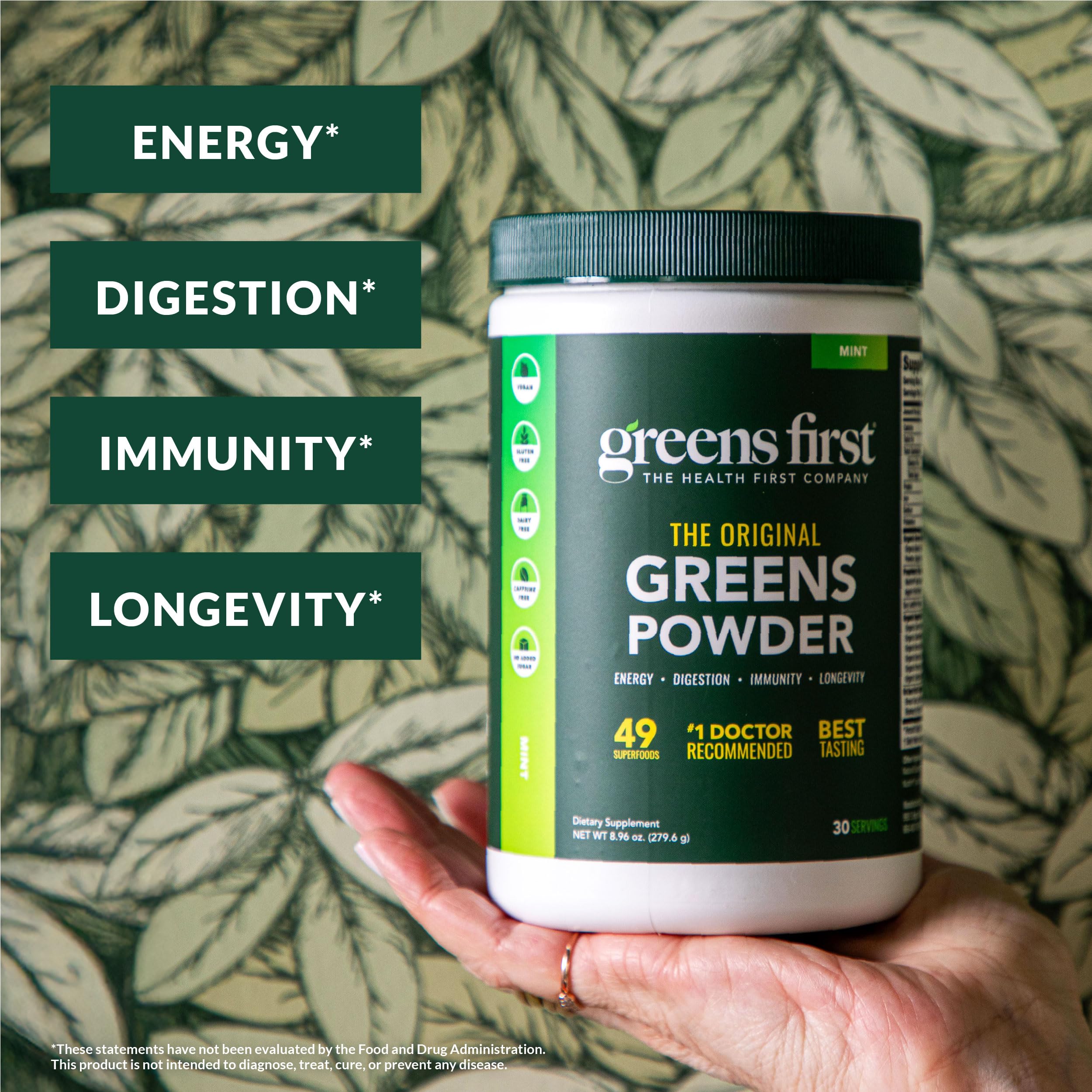 Greens First Original Greens Powder - 49 Superfoods - Organic Fruits & Veggies - Prebiotics, Probiotics & Digestive Enzymes - Antioxidant Smoothie - Dairy Free, Vegan & Non-GMO (Mint, 30 Servings) Greens First Au supplements