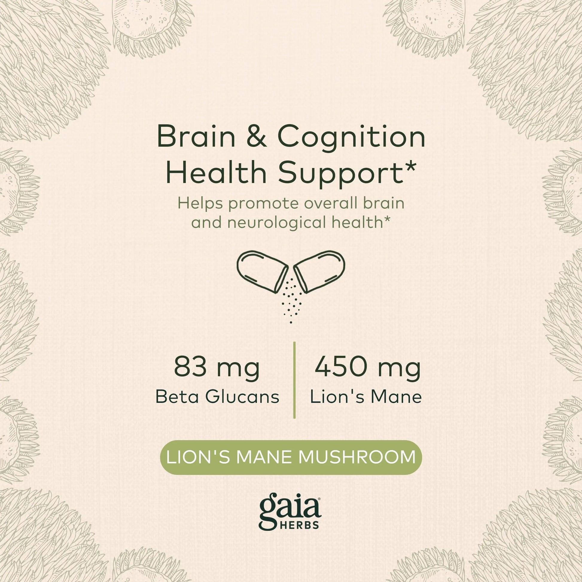 Gaia Herbs Organic Lion’s Mane Mushroom - Brain and Nerve Support Supplement Gaia Herbs Au supplements