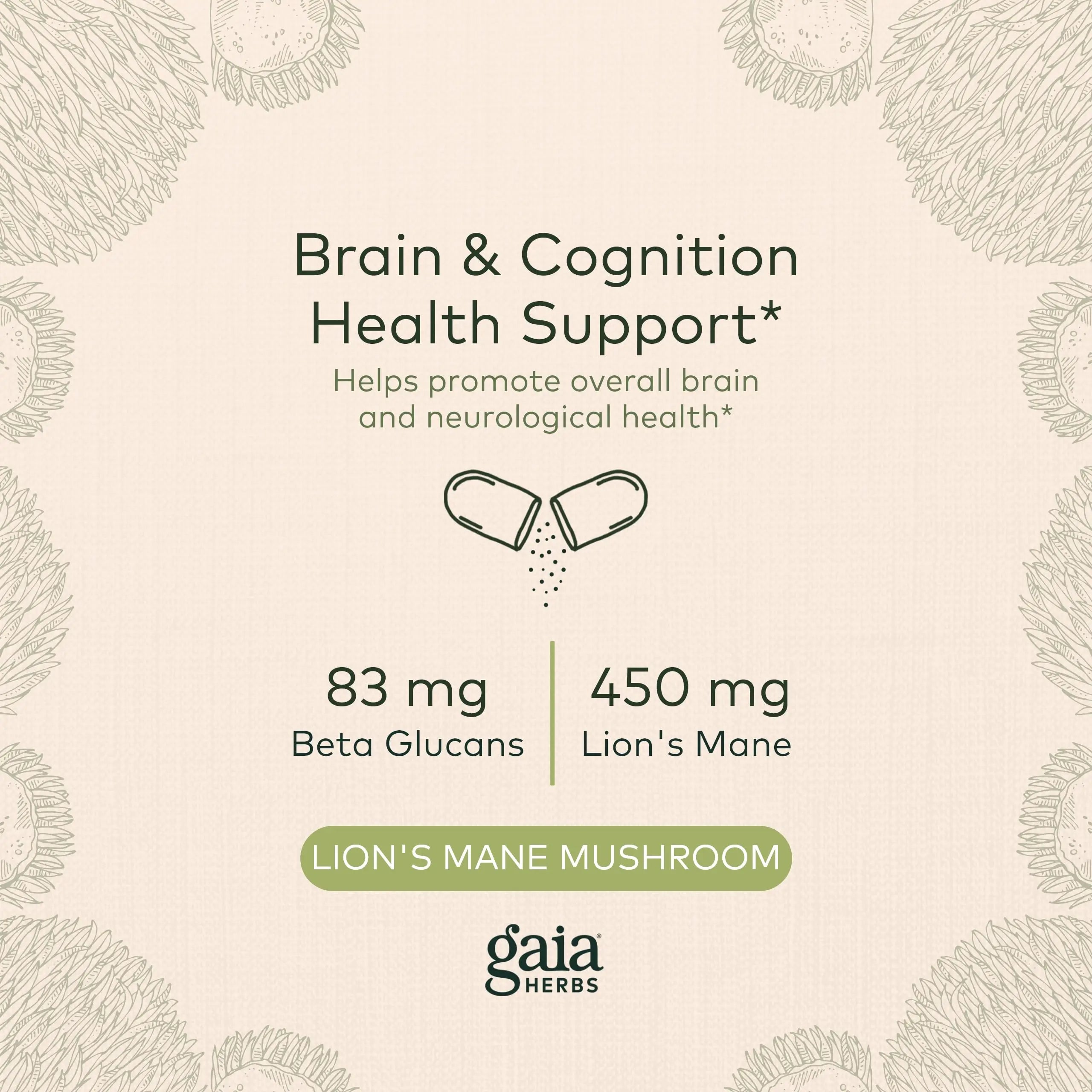 Gaia Herbs Organic Lion’s Mane Mushroom - Brain and Nerve Support Supplement Gaia Herbs Au supplements