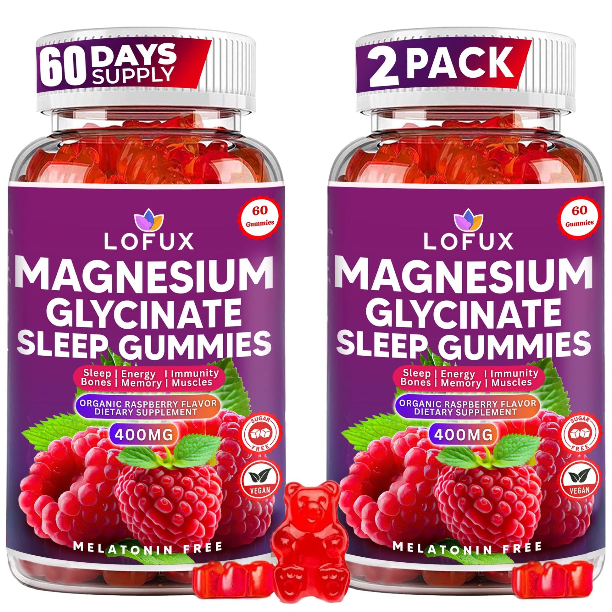 Lofux Magnesium Glycinate Gummies 400mg, Sugar Free Magnesium Gummies for Adults Women, Men, Chewable Supplement Gummy with L-Threonate, Vitamin D, B6, CoQ10 - for Calm, Sleep, Body Relaxation, 120 Ct Lofux Au supplements