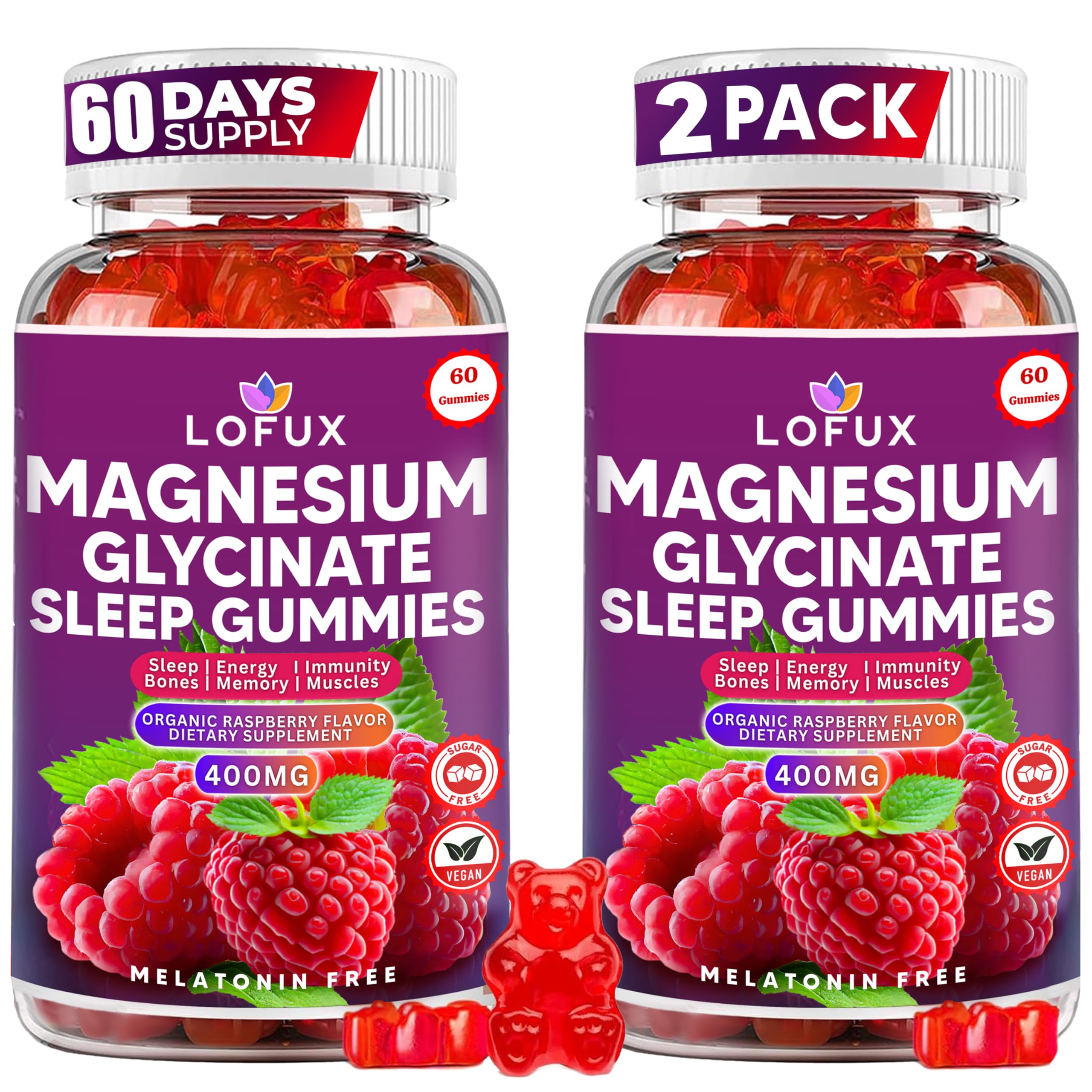Lofux Magnesium Glycinate Gummies 400mg, Sugar Free Magnesium Gummies for Adults Women, Men, Chewable Supplement Gummy with L-Threonate, Vitamin D, B6, CoQ10 - for Calm, Sleep, Body Relaxation, 120 Ct Lofux Au supplements