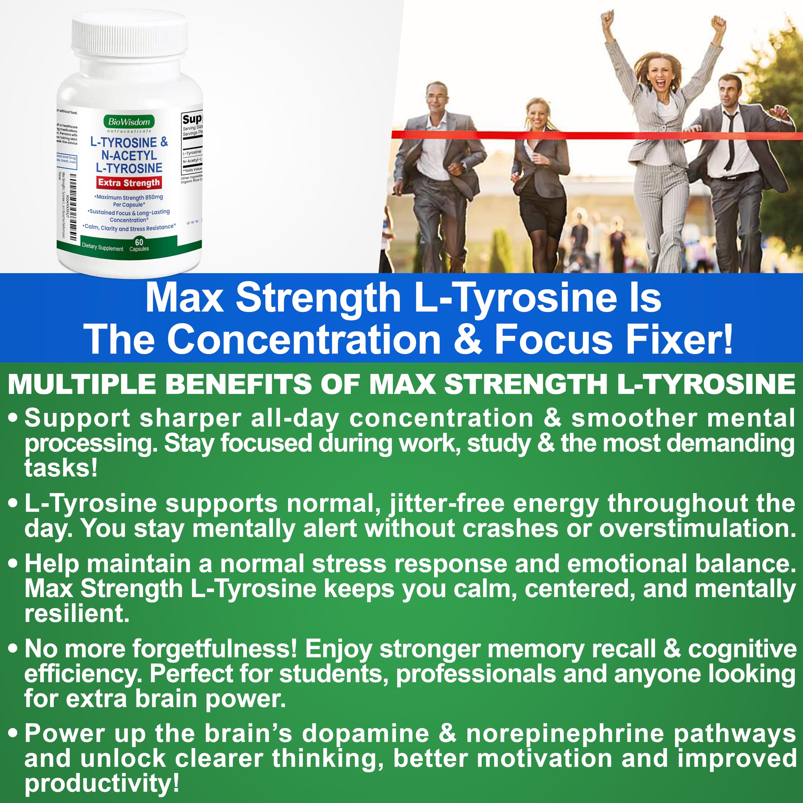 Max Strength L Tyrosine Supplement & N Acetyl L Tyrosine Peak Focus, Alertness, Concentration, Body & Mind Energy. L-Tyrosine 850mg Per 1 Capsule. A Well-Being Nutrient Boost For Performance BioWisdom Nutraceuticals Au supplements