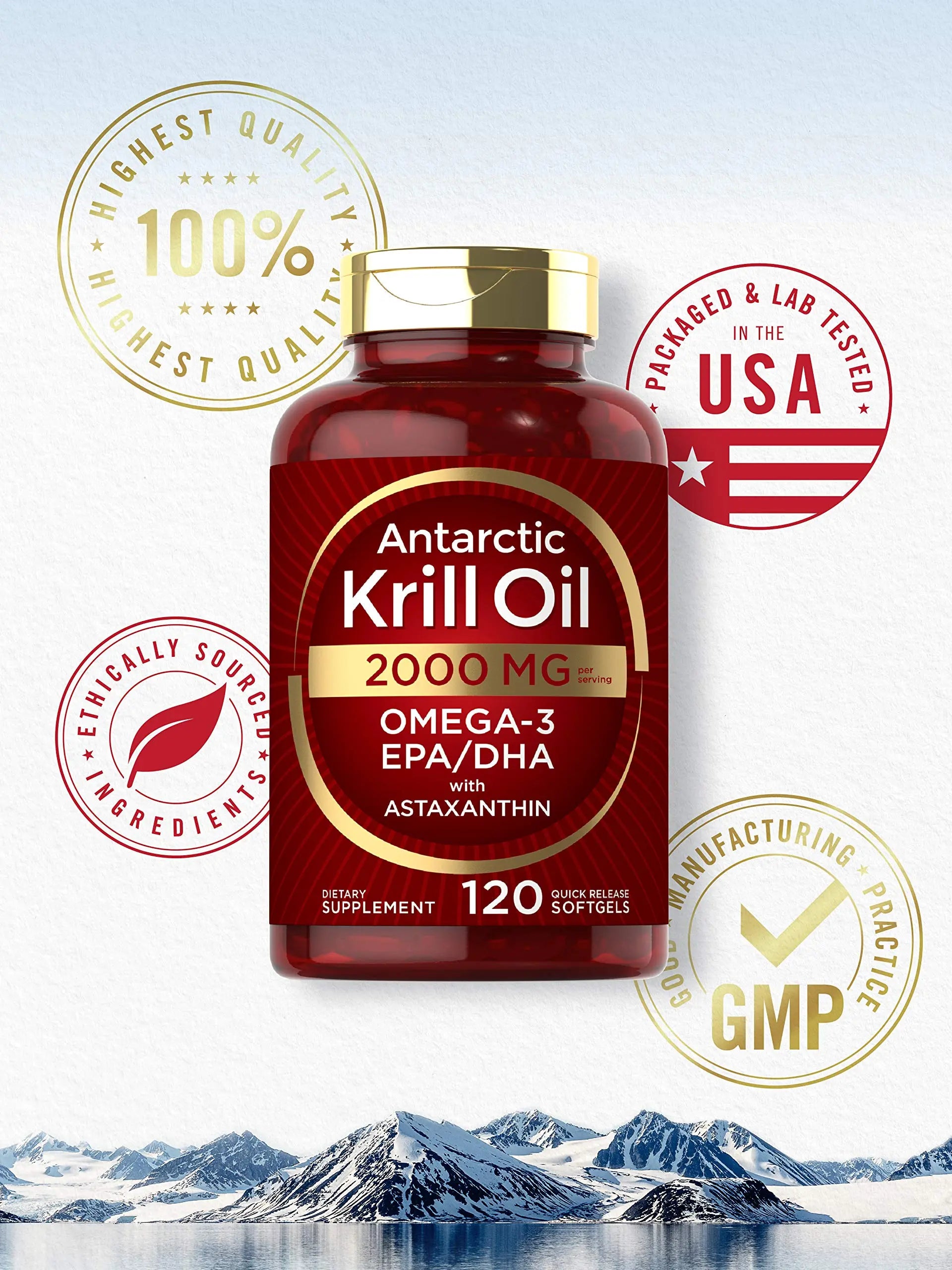 Carlyle Antarctic Krill Oil 2000 mg 120 Softgels | Omega-3 EPA, DHA, with Astaxanthin Carlyle Au supplements