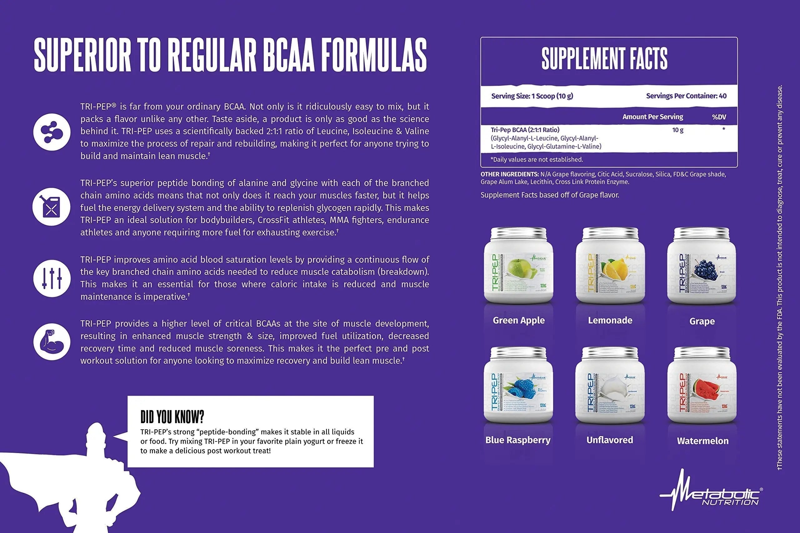 Metabolic Nutrition | TRIPEP - Tri-Peptide Branch Chain Amino Acid, BCAA Powder Metabolic Nutrition Au supplements