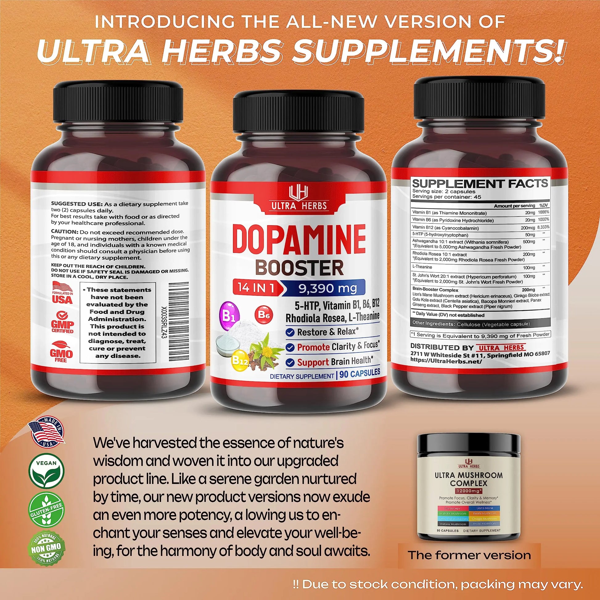 Dopamine Focus Supplement Ashwagandha 5000mg 5-HTP 50mg Rhodiola Rosea 2000mg ULTRA HERBS Au supplements