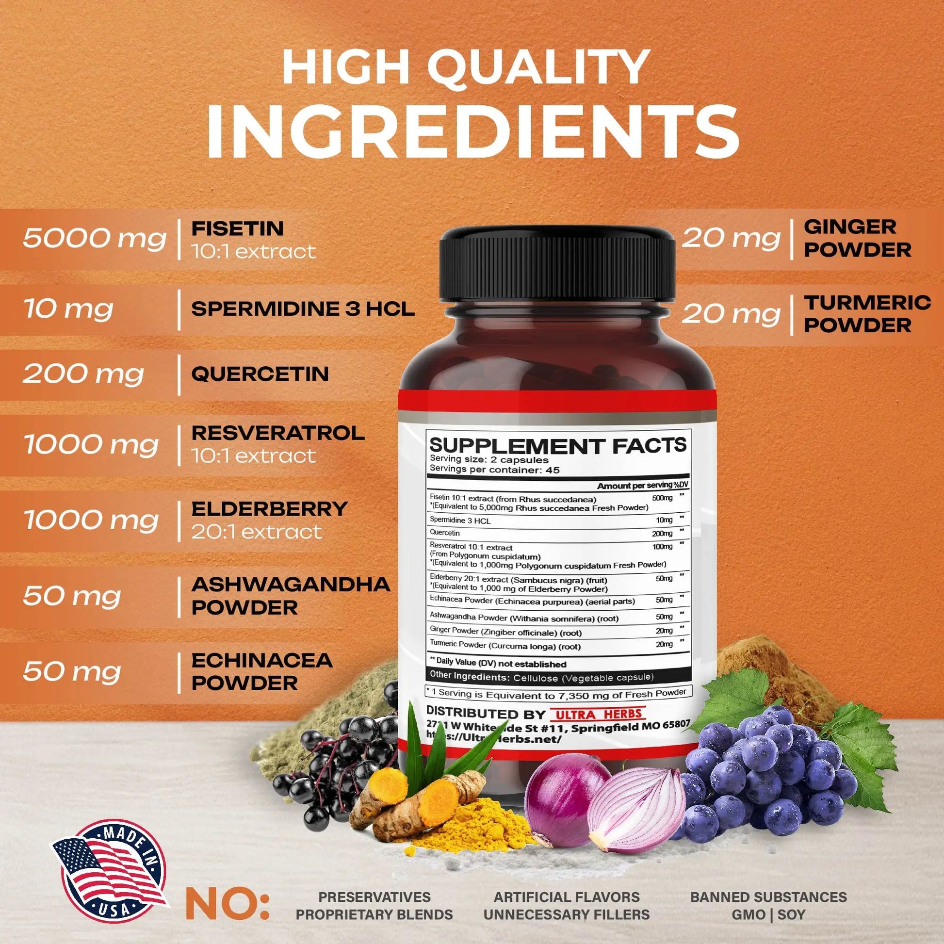 Ultra Fisetin Supplements Complex 7350mg Resveratrol 1000mg Quercetin 200mg ULTRA HERBS Au supplements