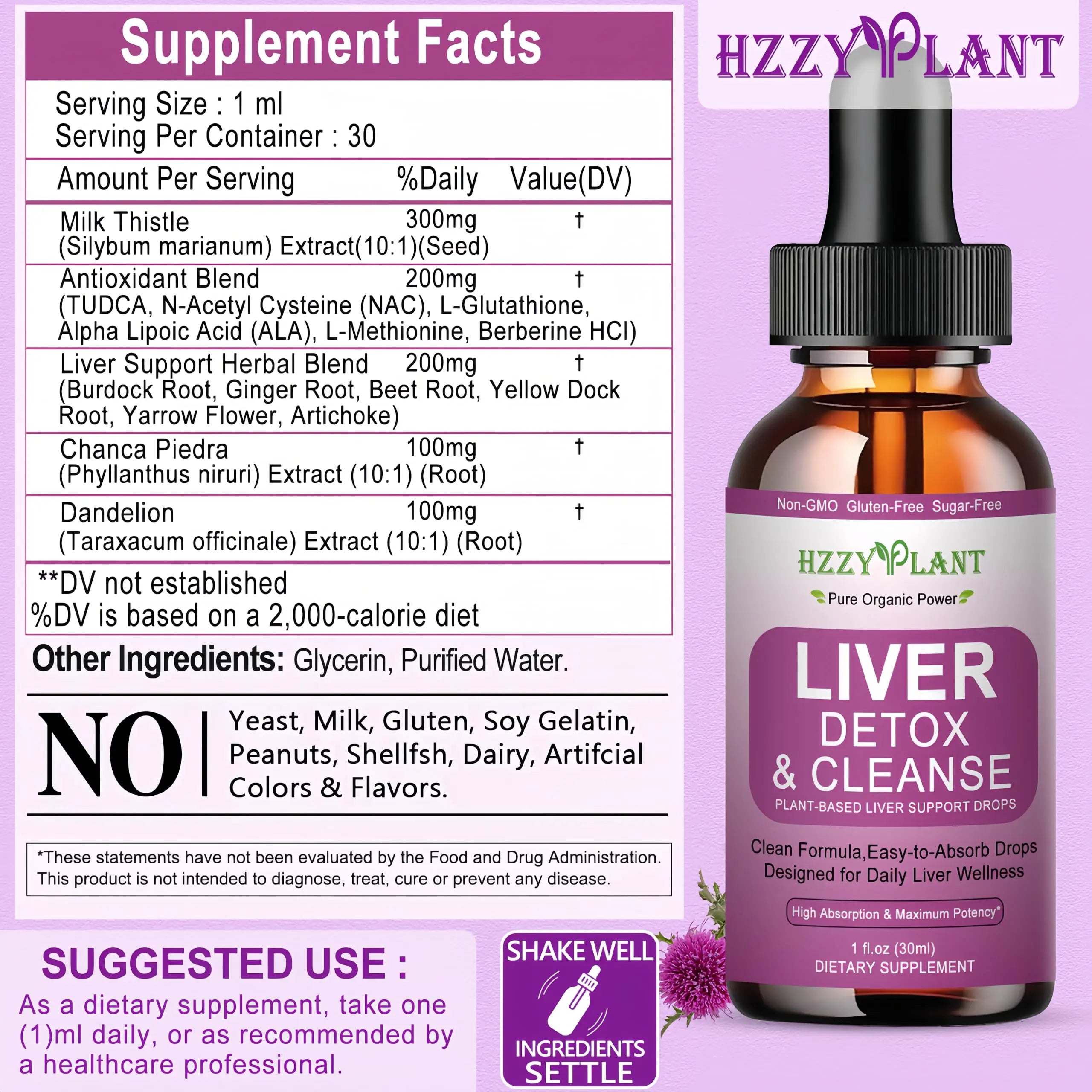Liver Cleanse Detox & Repair Drops - Liquid Liver Support Tincture with Milk Thistle, Dandelion, Artichoke, TUDCA, NAC, Chanca Piedra - 15-in-1 Advanced Liver Detox Health Supplement - Vegan, Non-GMO HZZYPLANT Au supplements