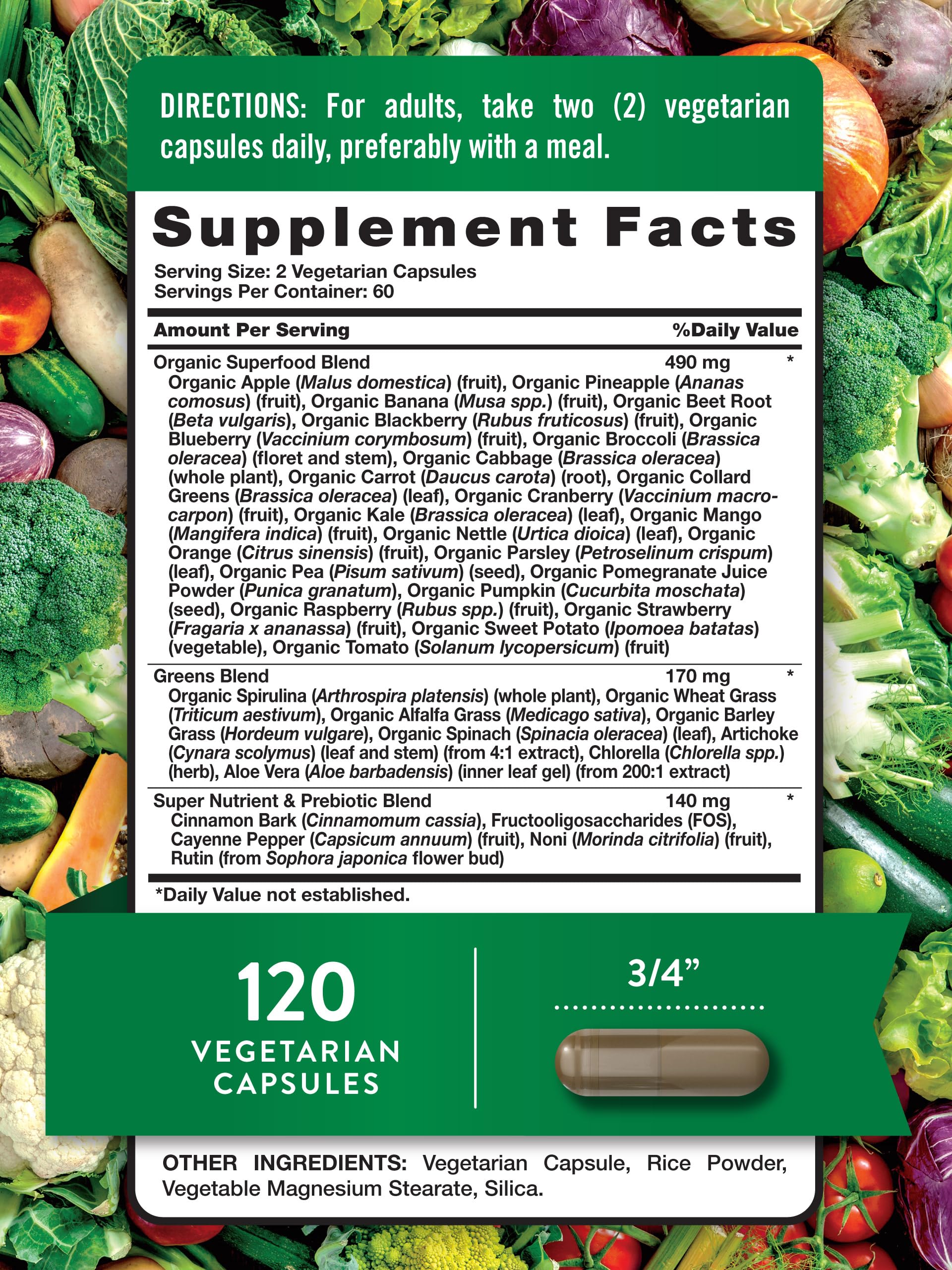 Nature's Truth Fruit and Veggies Supplement | 120 Vegetarian Capsules | 20+ Fruits & Vegetables | Vegetarian, Non-GMO, and Gluten Free Supplement Nature's Truth Au supplements