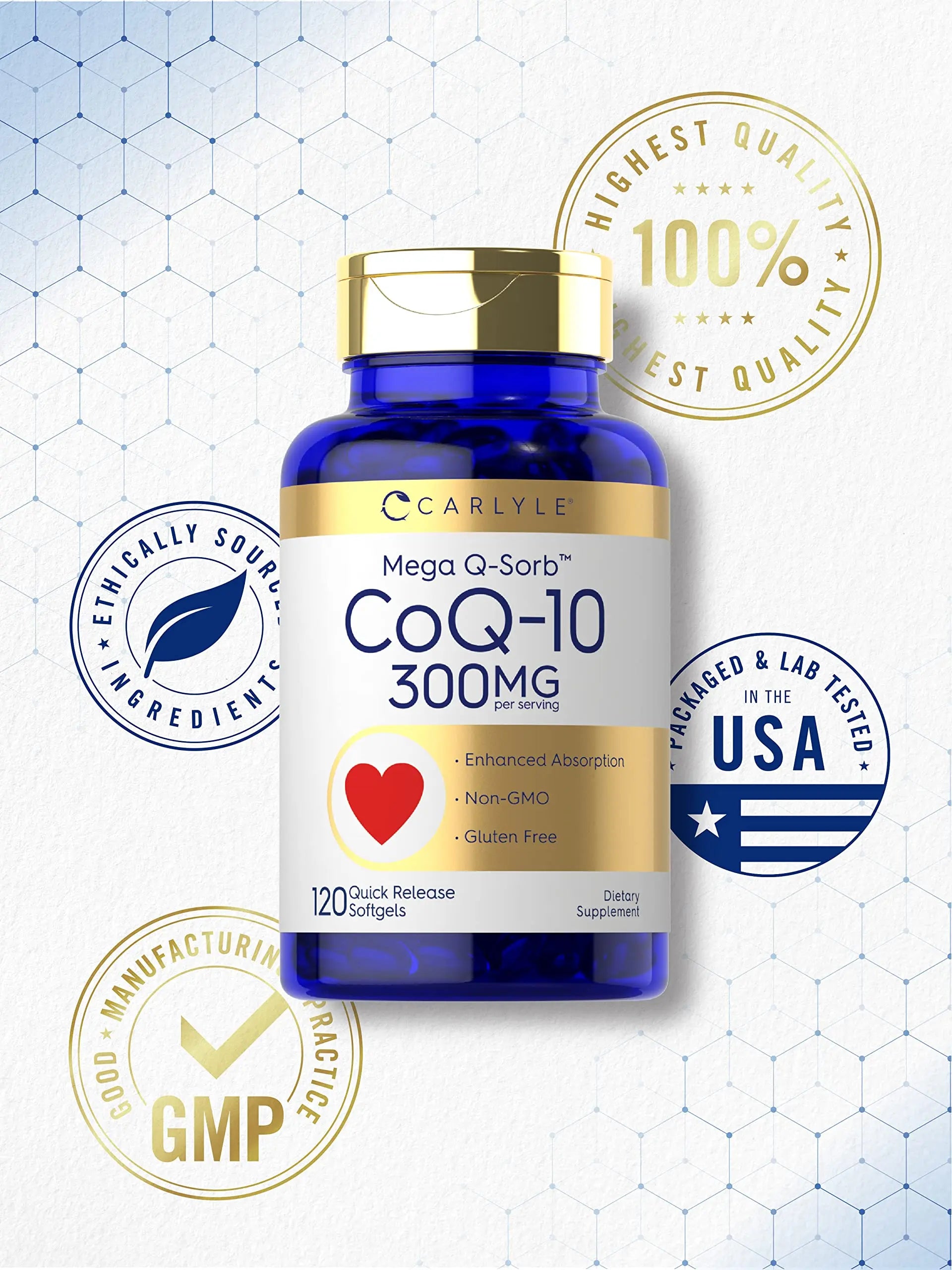Carlyle CoQ10 300mg | 120 Softgels | Mega Q-Sorb Coenzyme Q-10 | with Black Pepper Carlyle Au supplements