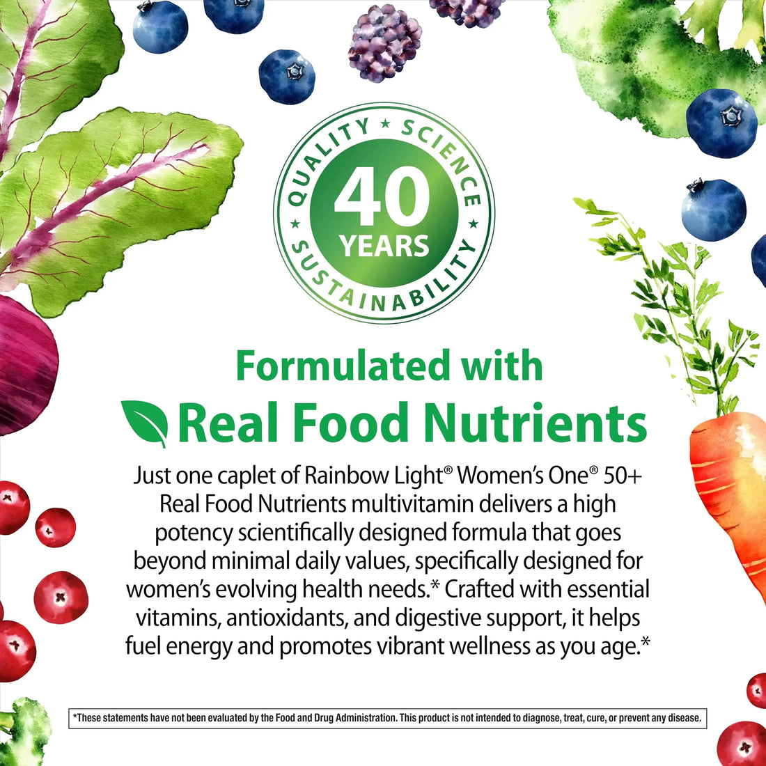 Rainbow Light Womens One + Multivitamin 50 Plus | 90 Caplets | Supports Menopause | Real Food Nutrients, Digestive Enzymes & Probiotics Rainbow Light Au supplements