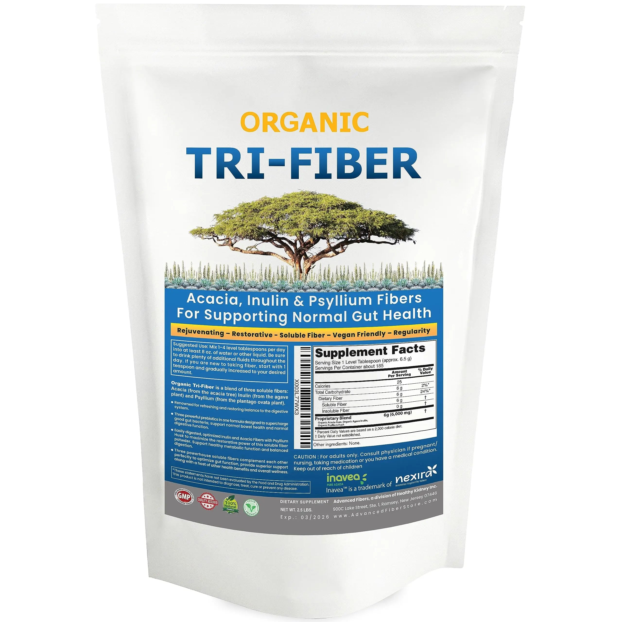 Kidney Restore Tri-Fiber Organic Soluble Fiber Powder, Unflavored High Fiber 3-in-1 Kidney Restore Au supplements