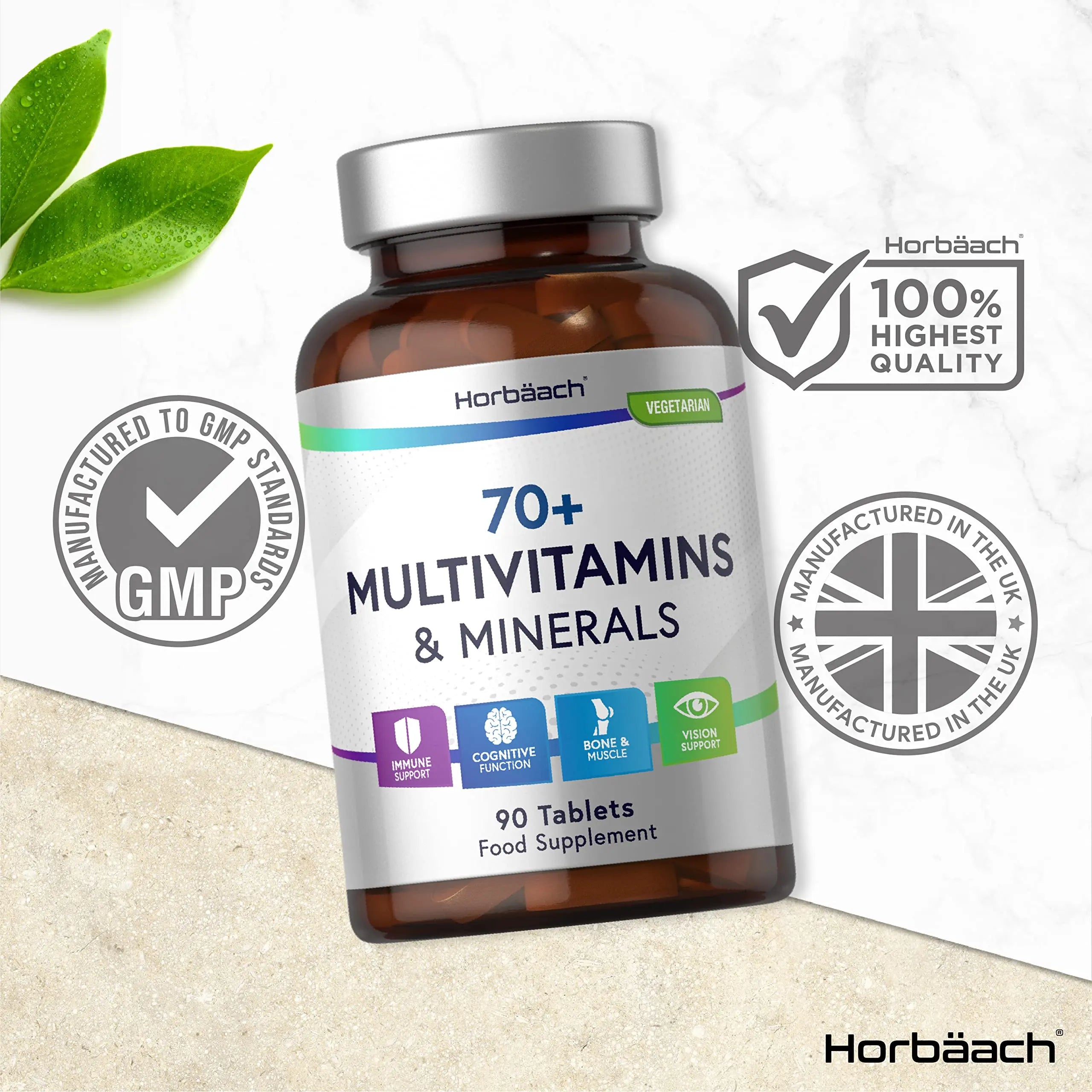 Multivitamin 70 Plus Tablets | 90 Count | with Essential Vitamins and Minerals | for Men and Horbäach Au supplements