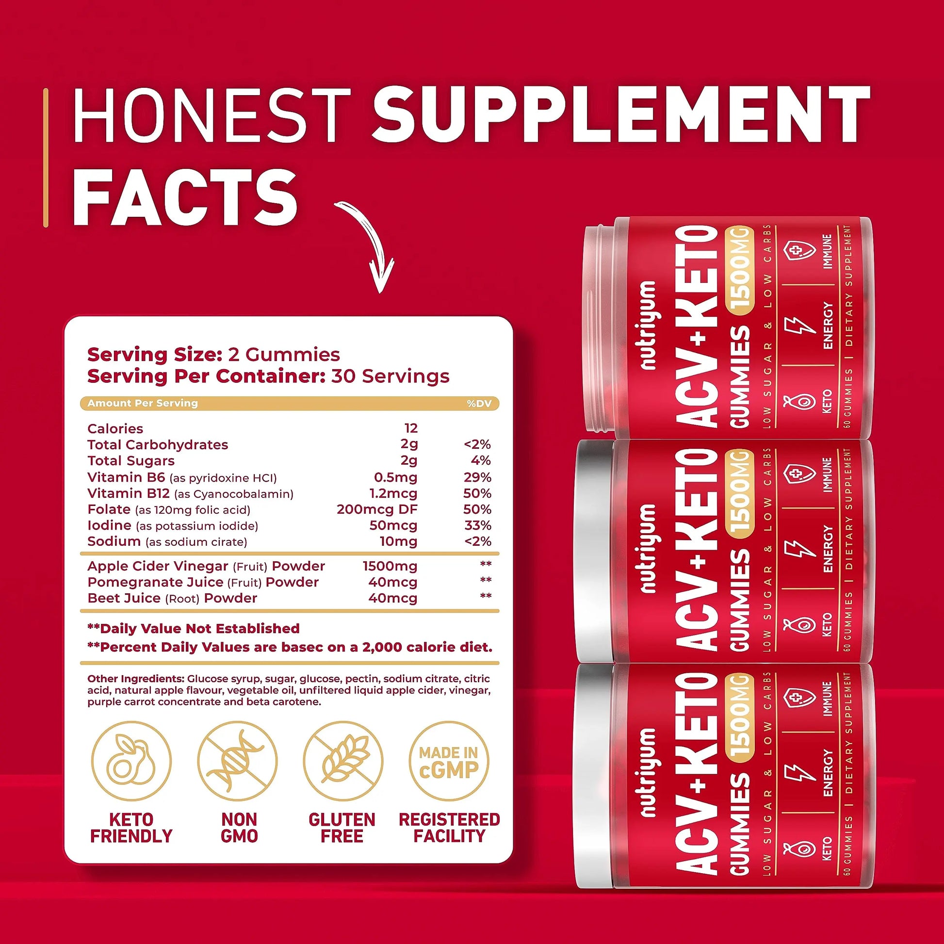 Keto ACV Gummies 1500 mg - Gelatin-Free Apple Cider Vinegar Gummies - Low Carbs XELAR Au supplements