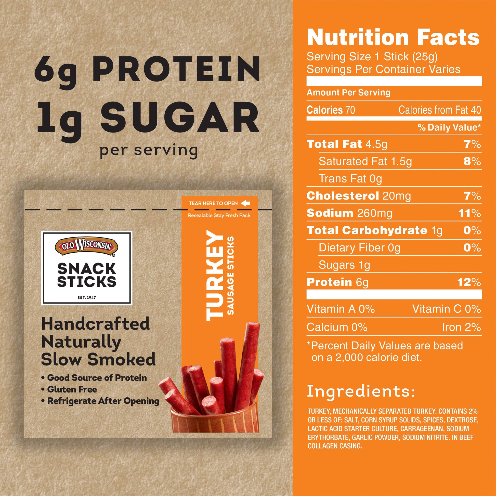 Old Wisconsin Turkey Sausage Snack Sticks, Naturally Smoked, Ready to Eat, High Protein Old Wisconsin Au supplements