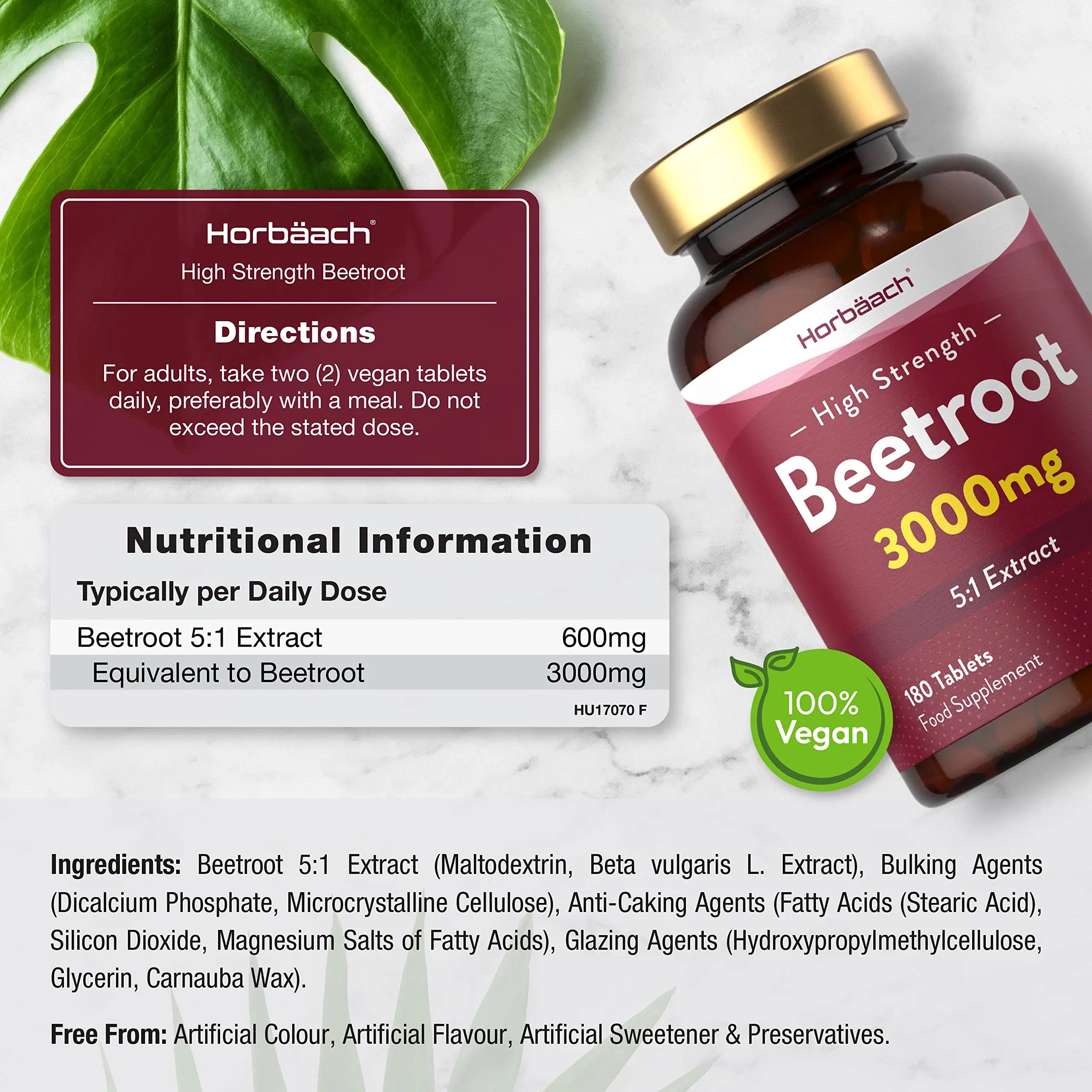 Beetroot Tablets 3000mg | 180 Count | High Strength 5:1 Extract Supplement | Nitric Oxide Horbäach Au supplements