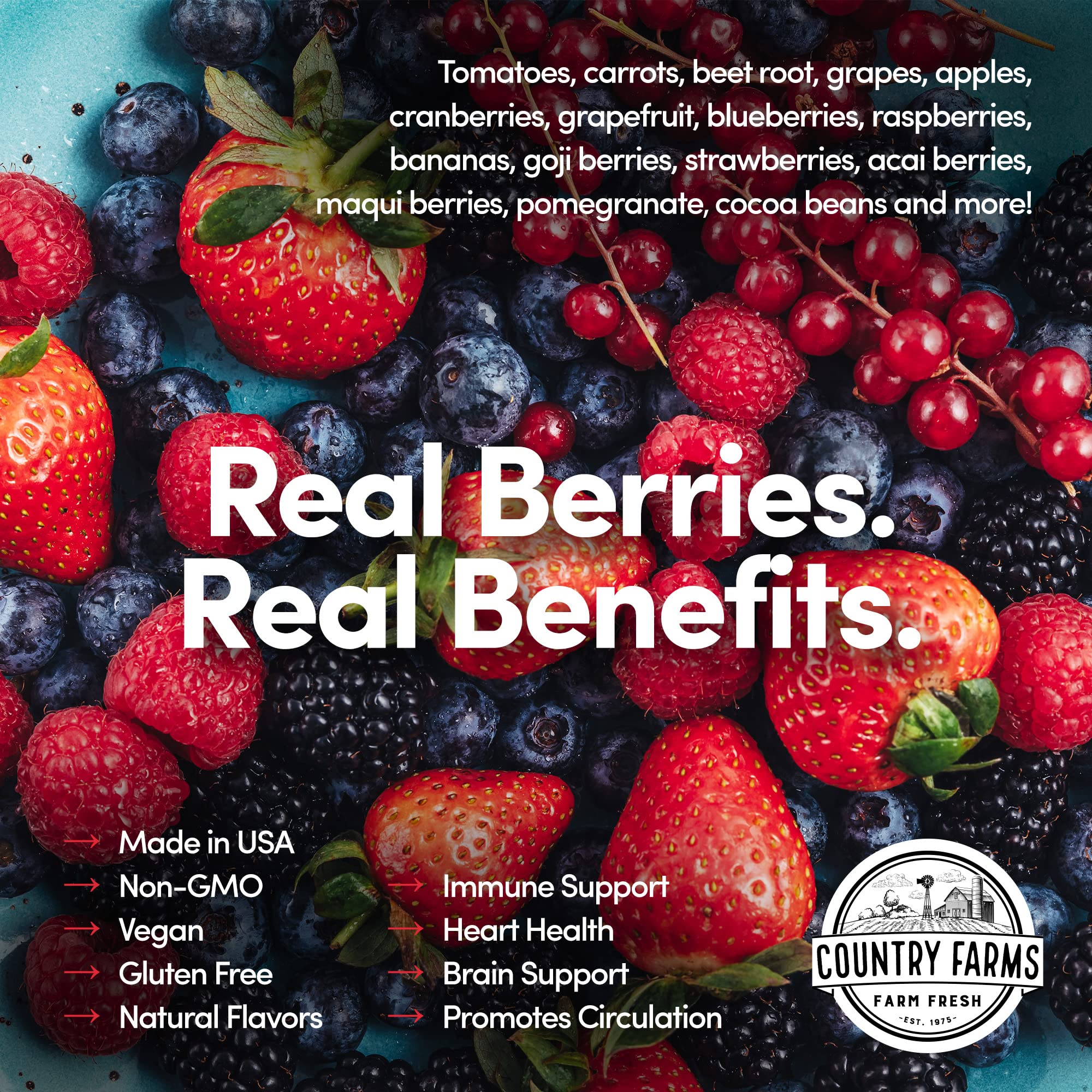 COUNTRY FARMS Super Reds, Energizing Polyphenol Superfood, 48 Super Fruits and Berries, Powerful Antioxidants and Polyphenols, Supports Energy, 20 Servings, Mixed Berry Flavor Country Farms Au supplements