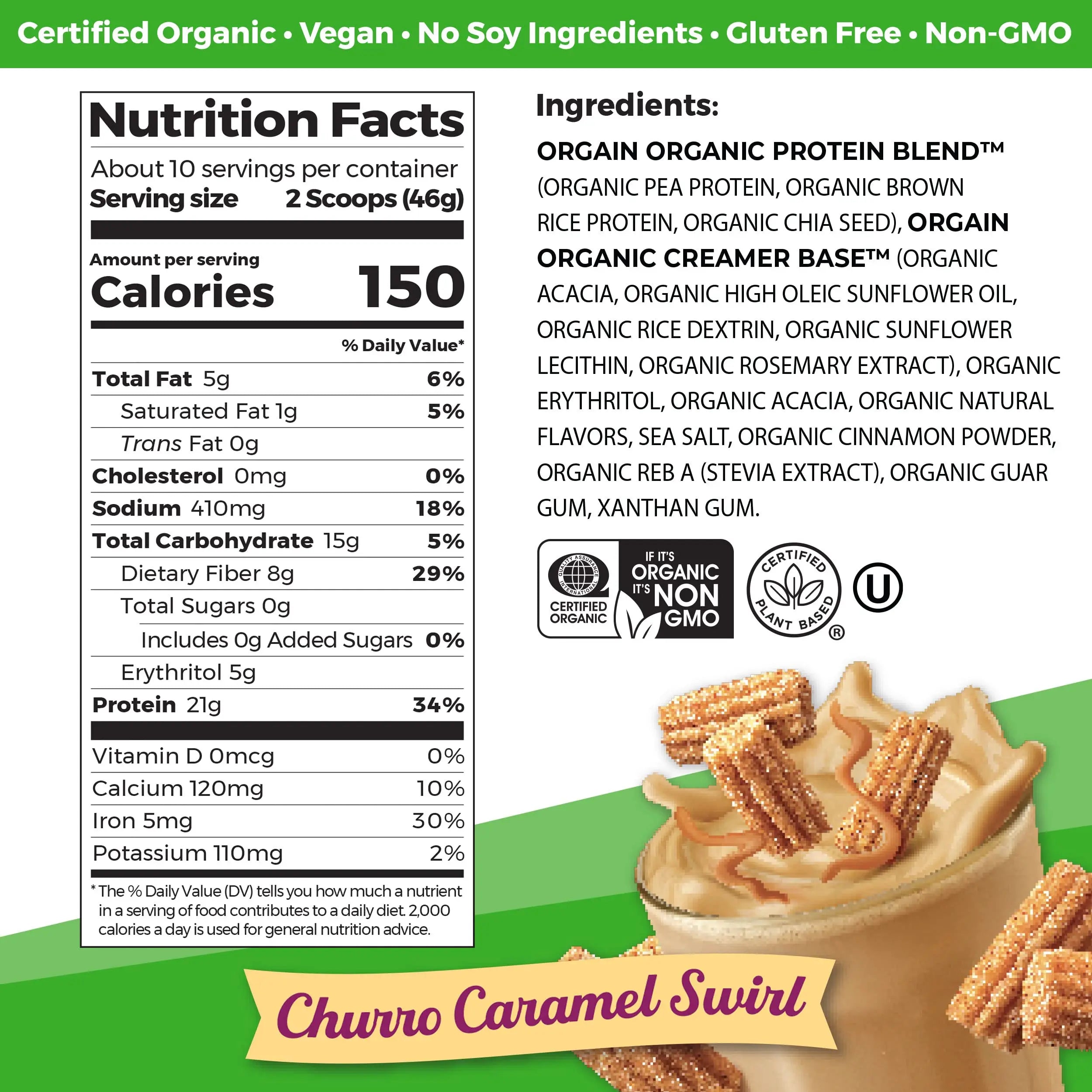 Orgain Organic Vegan Protein Powder, Churro Caramel Swirl - 21g Plant Based Protein Orgain Au supplements