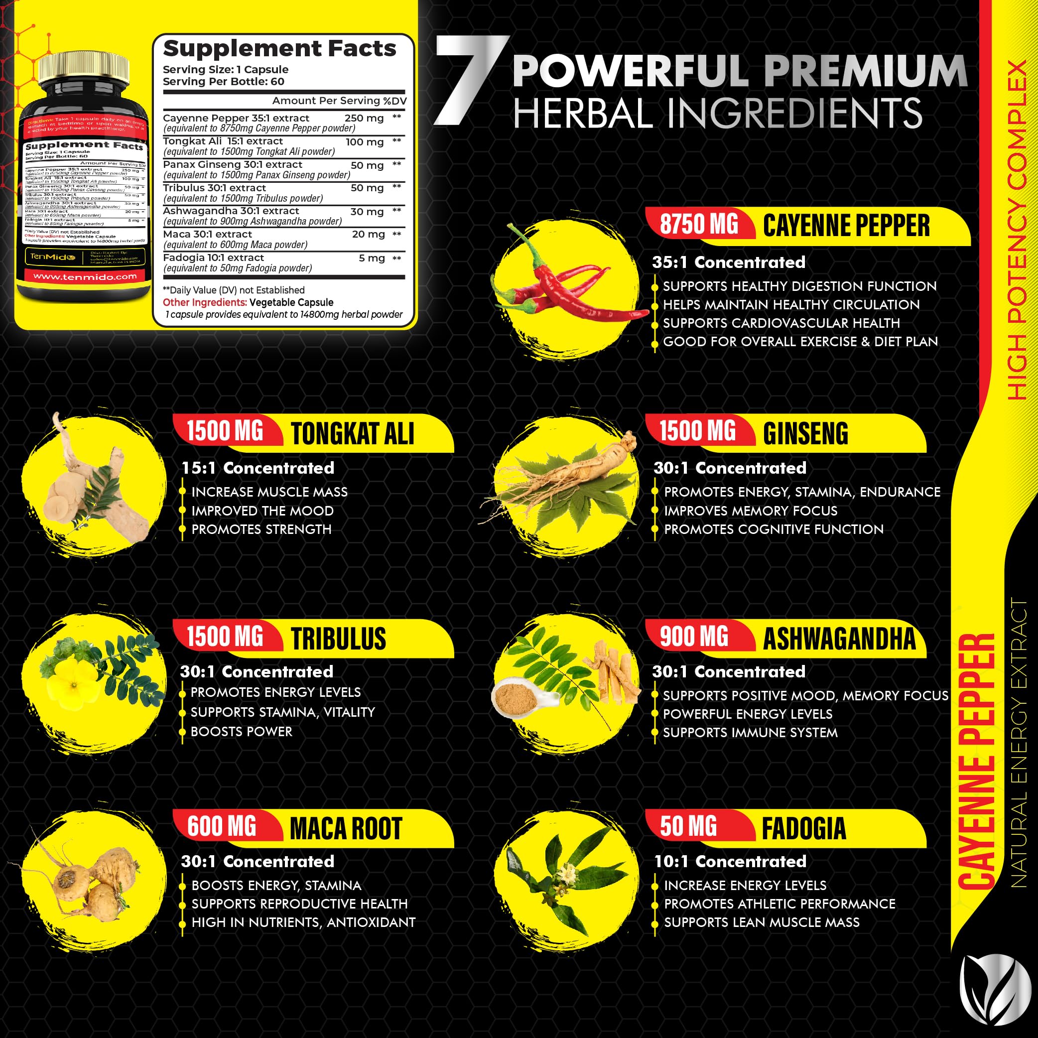 2 Packs 60 Caps 14800mg - Cayenne Pepper Supplements Extract Capsules - Tongkat Ali Tenmido Au supplements