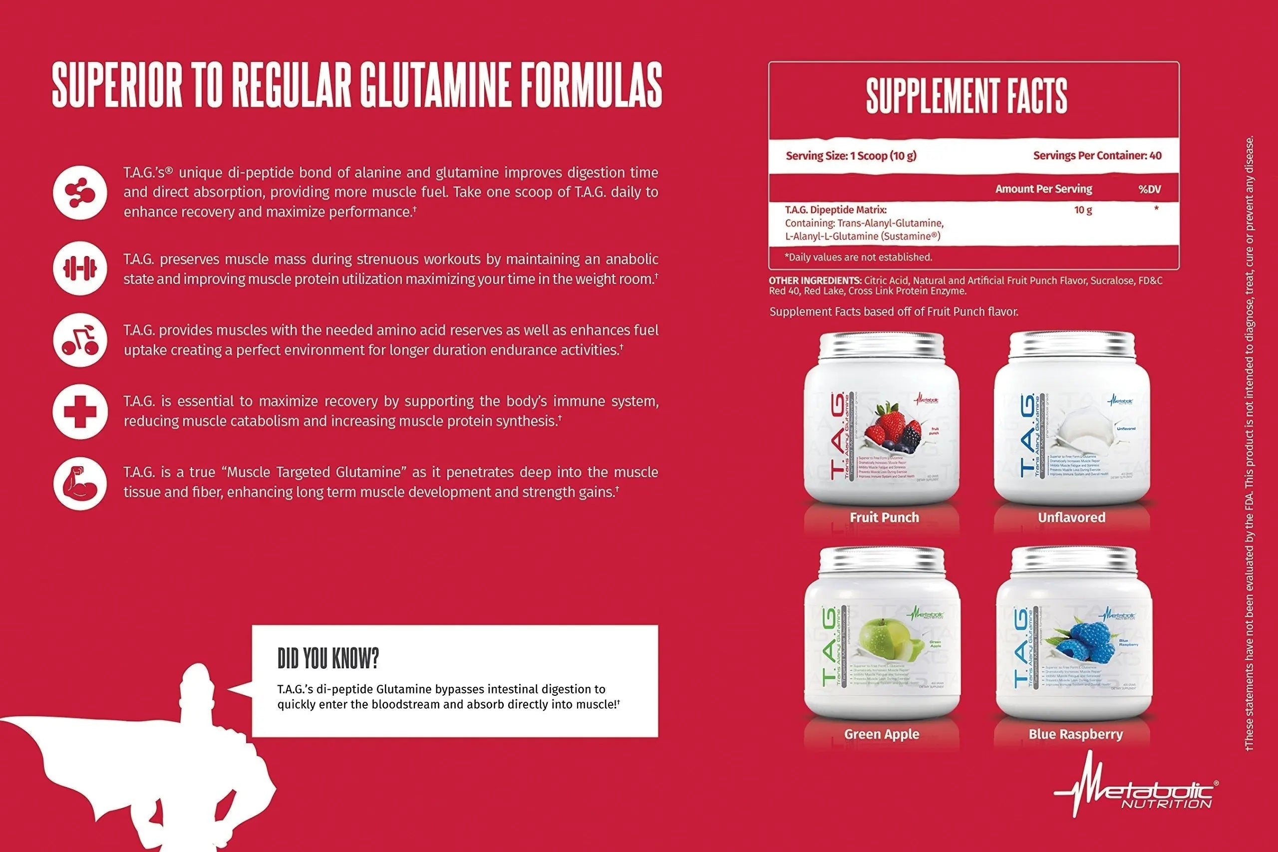 Metabolic Nutrition, TAG, Trans Alanyl Glutamine, 100% L-Glutamine Peptide Powder Metabolic Nutrition Au supplements