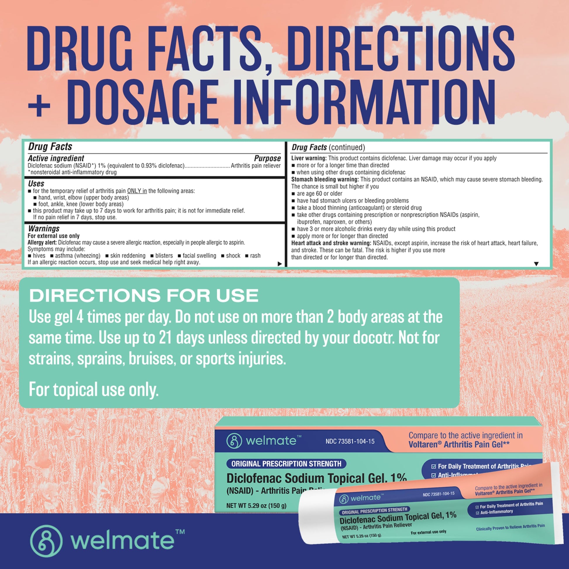 WELMATE - Diclofenac Sodium Topical Gel 1% (5.29 oz) - Arthritis Pain Reliever & Mobility Aid - Pain Relief Cream/Gel WELMATE Au supplements