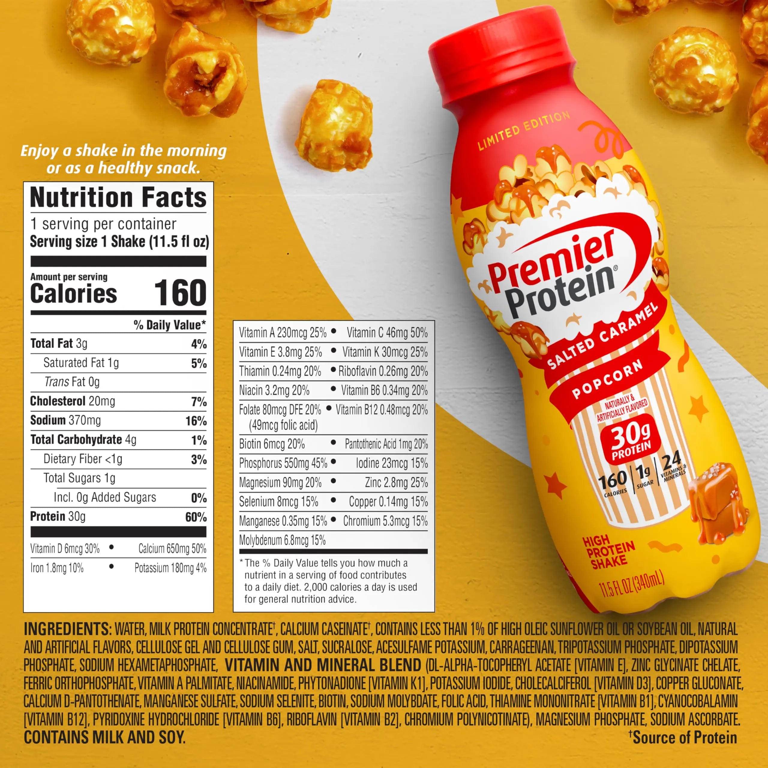 Premier Protein Shake Limited Edition Salted Caramel Popcorn, 30g 1g Sugar 24 Vitamins Premier Protein Au supplements