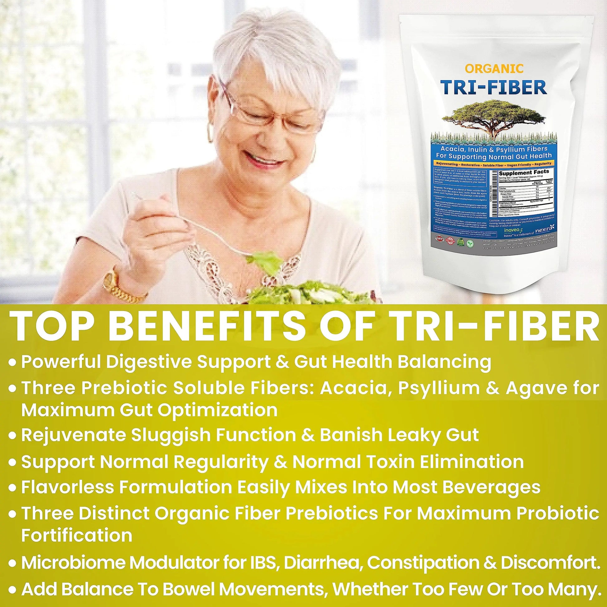 Kidney Restore Tri-Fiber Organic Soluble Fiber Powder, Unflavored High Fiber 3-in-1 Kidney Restore Au supplements
