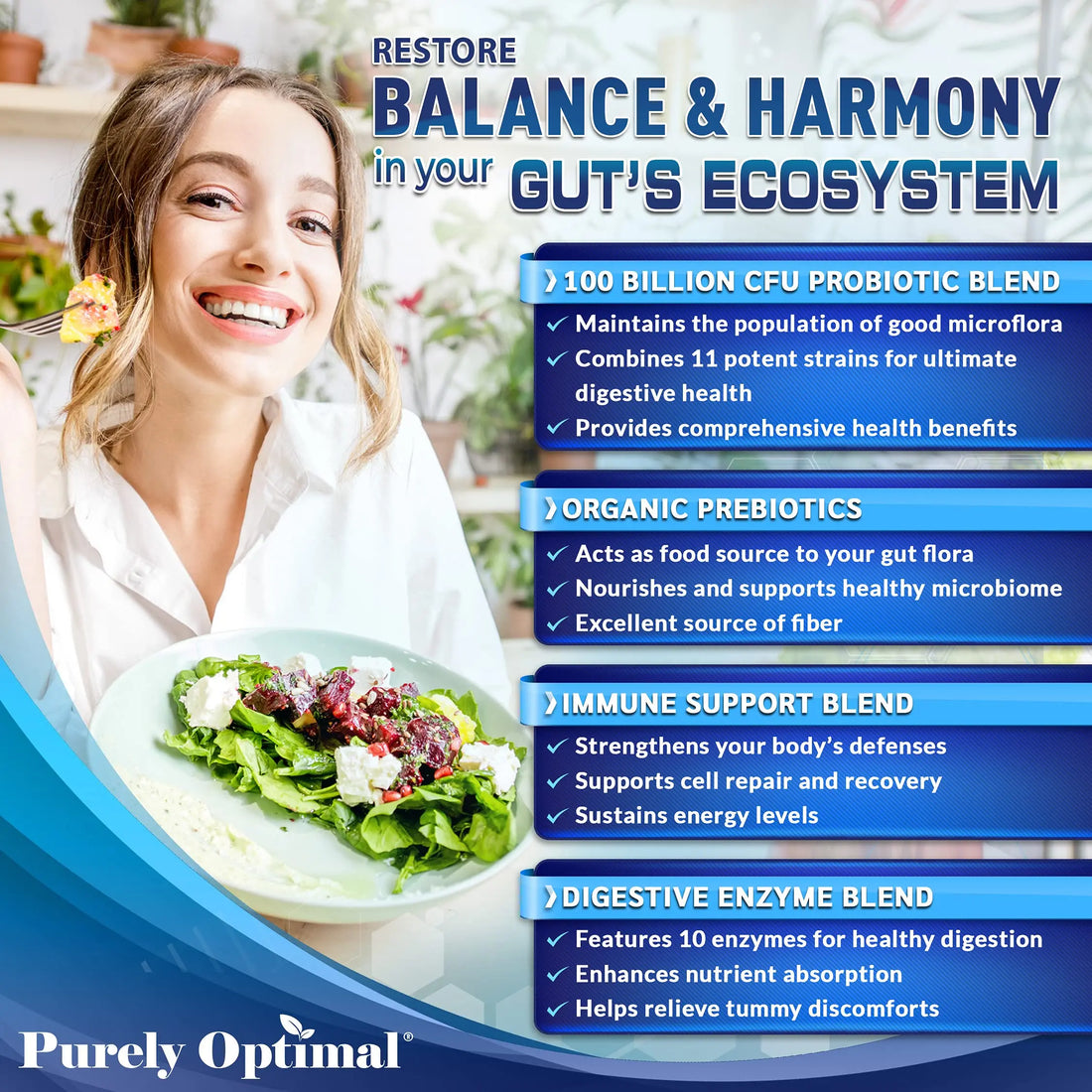 Purely Optimal Premium Probiotics 100 Billion CFU w/Digestive Enzymes Purely Optimal Au supplements