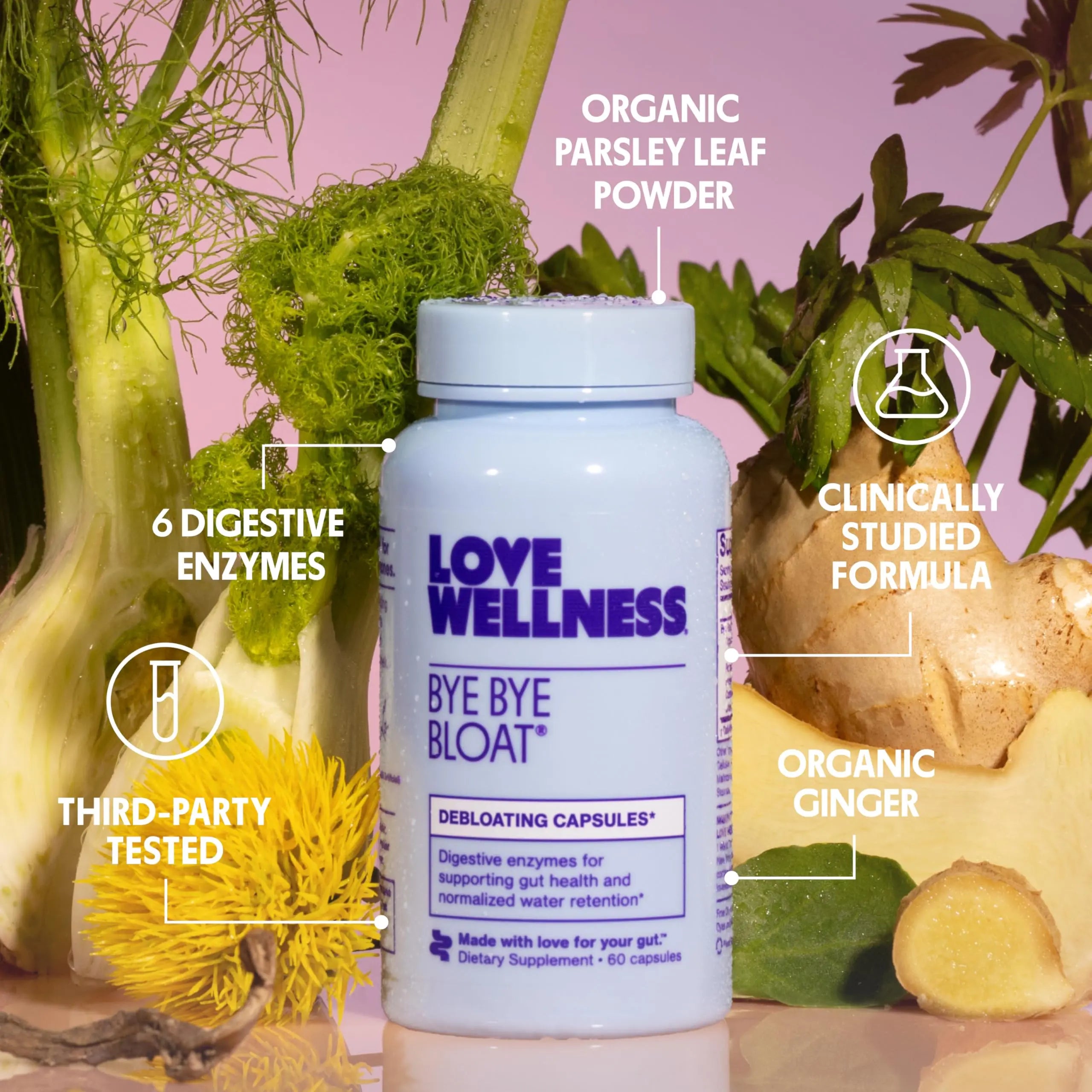 Love Wellness Bye Bye Bloat | Digestive Enzymes for Fast Acting Bloating Relief for Women | Helps Reduce Water Retention & Gas Relief | Supports Digestive Health Love Wellness Au supplements