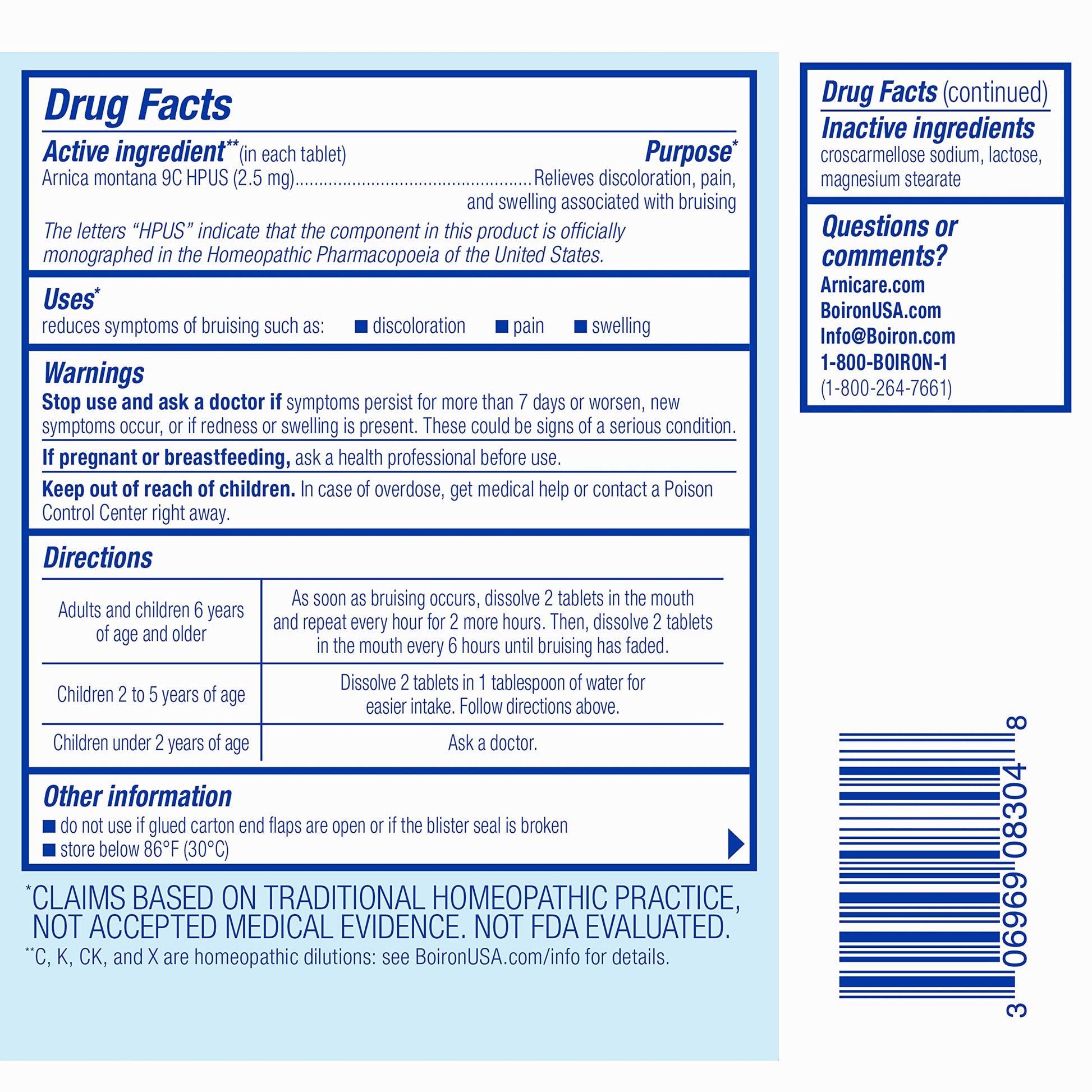 Boiron Arnicare Bruise for Relief of Pain or Swelling from Injuries, and Discoloration of Bruises - 60 Tablets Boiron Au supplements