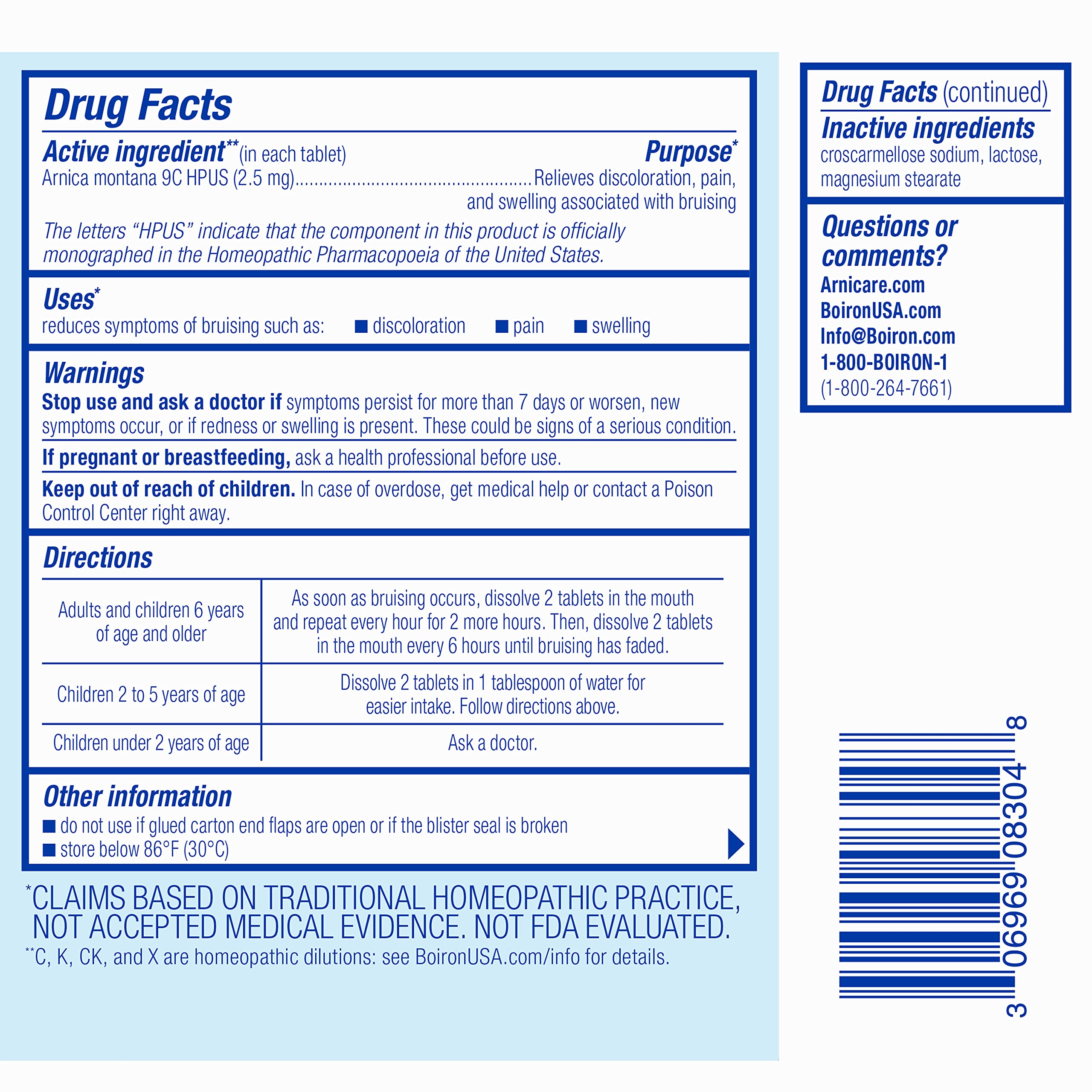 Boiron Arnicare Bruise for Relief of Pain or Swelling from Injuries, and Discoloration of Bruises - 60 Tablets Boiron Au supplements