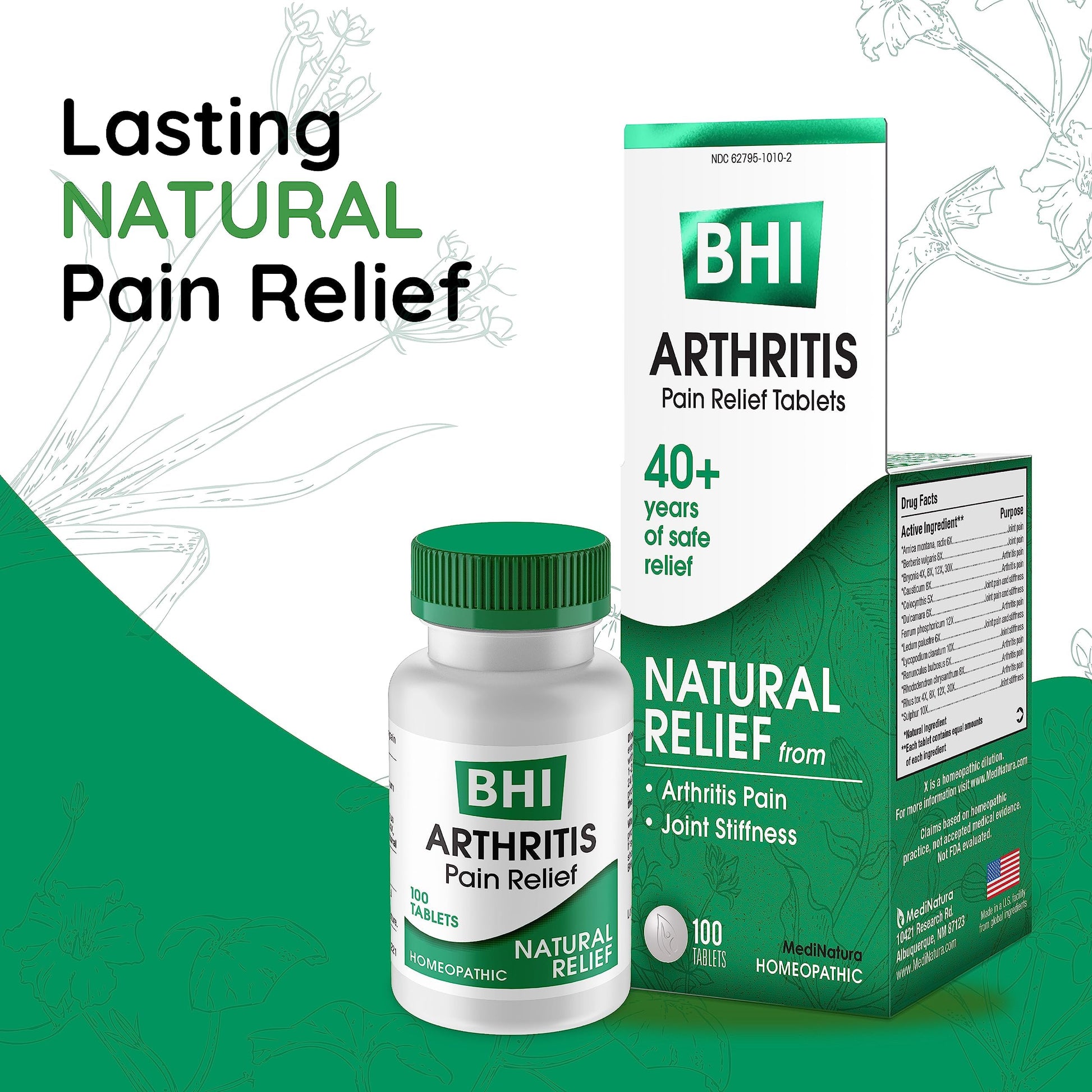 BHI Arthritis Pain Relief Daily Joint Health Support Arnica + 13 Natural Actives Homeopathic Plant & Mineral Blend Helps Relieve Minor Pain & Stiffness in Joints for Women & Men - 100 Tablets MediNatura Au supplements