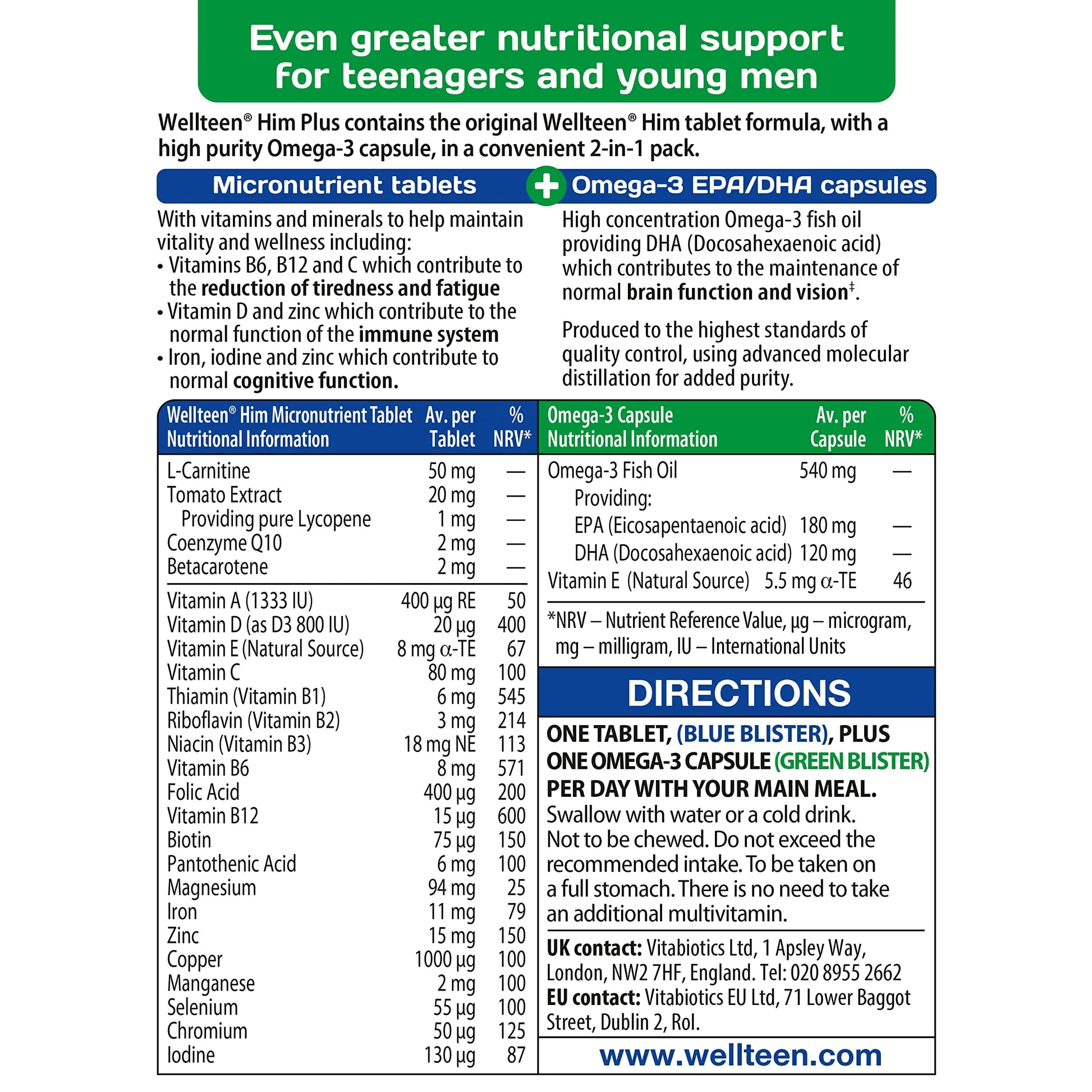 Vitabiotics Wellteen Him Plus Tablets/Capsules, 56 Count (Pack of 1) Wellteen Au supplements