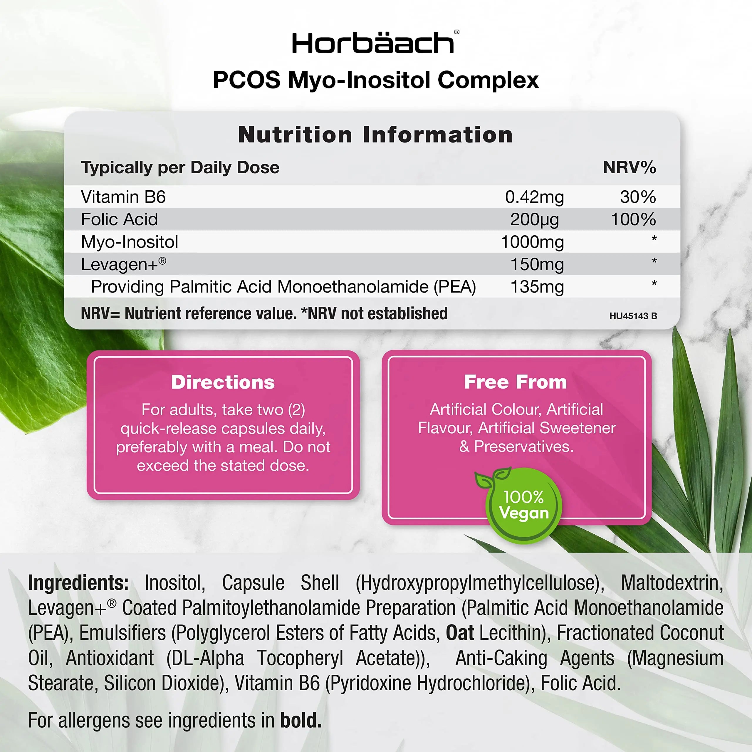 Inositol Supplement for PCOS | 120 Vegan Capsules | Myo-Inositol Complex with Folic Acid Horbäach Au supplements
