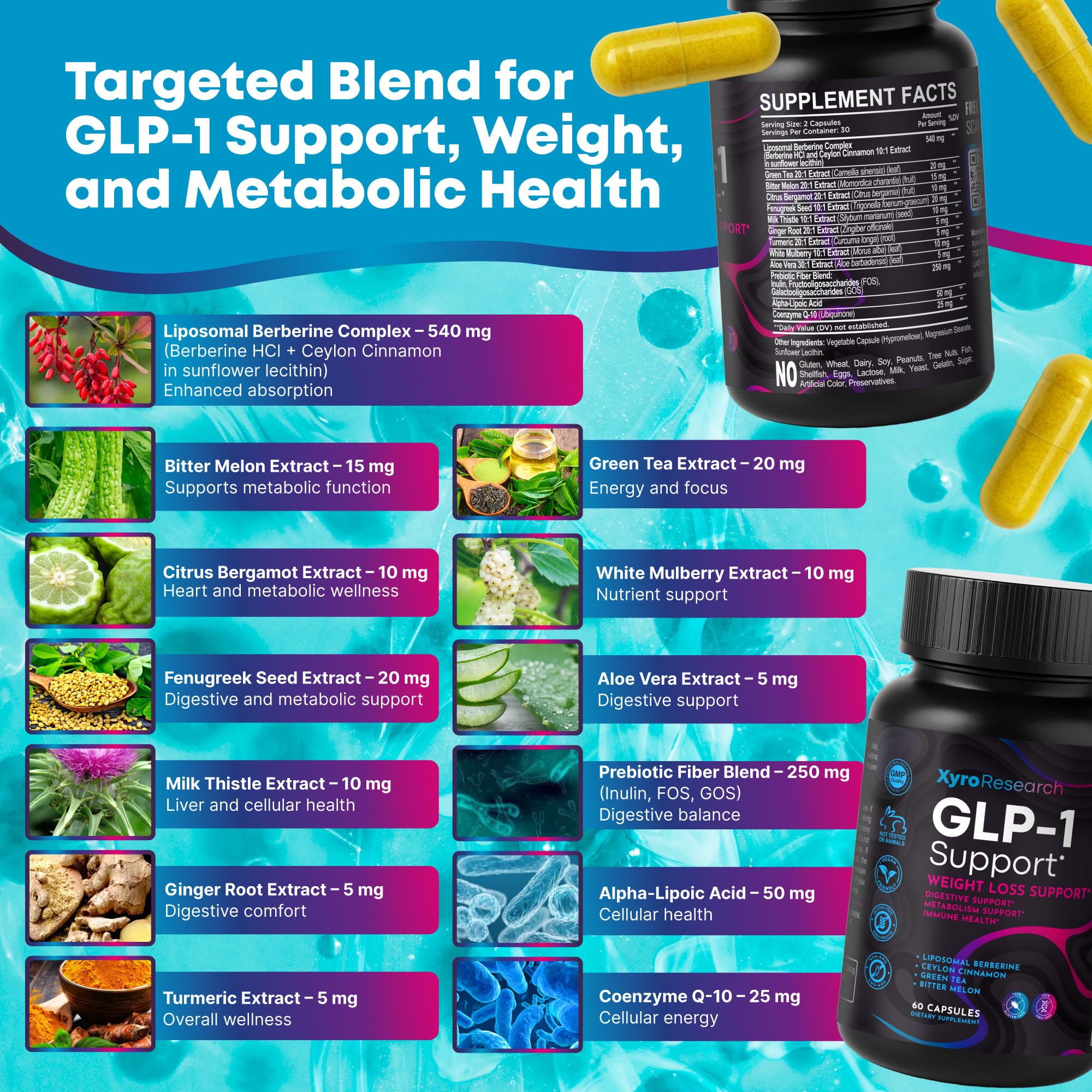 Xyro Research GLP-1 Support Weight Loss Supplement - Appetite Suppressant & Metabolism Booster to Support Natural Hunger Control Curb Cravings Burn Fat & Gut Wellness Xyro Research Au supplements