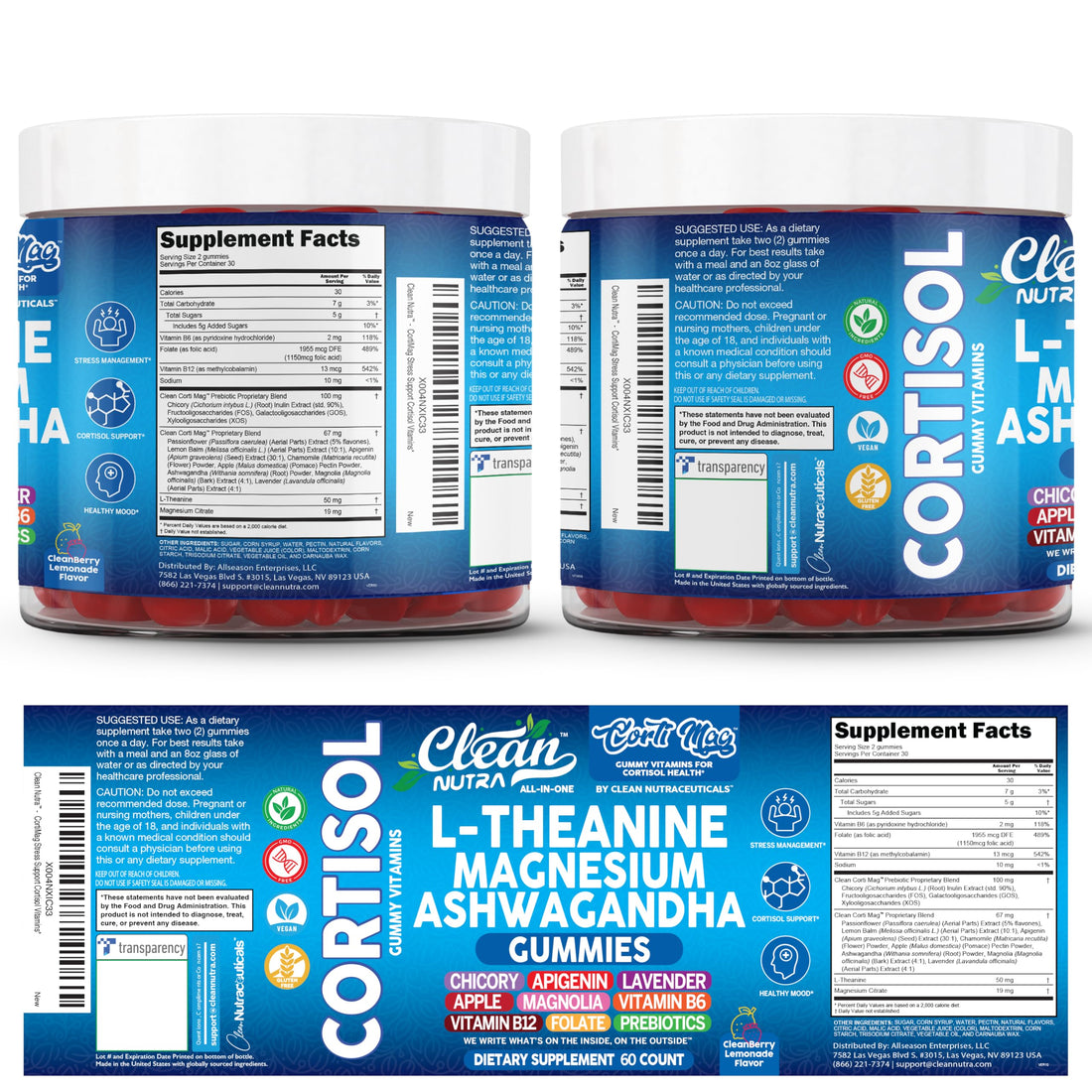 Clean Nutra Cortisol Supplement Gummies L-Theanine Magnesium Ashwagandha Apigenin Vitamin B6 Sleep and Calm Support Lavender Chicory Prebiotic Advanced Gummy Formula Clean Nutraceuticals Au supplements
