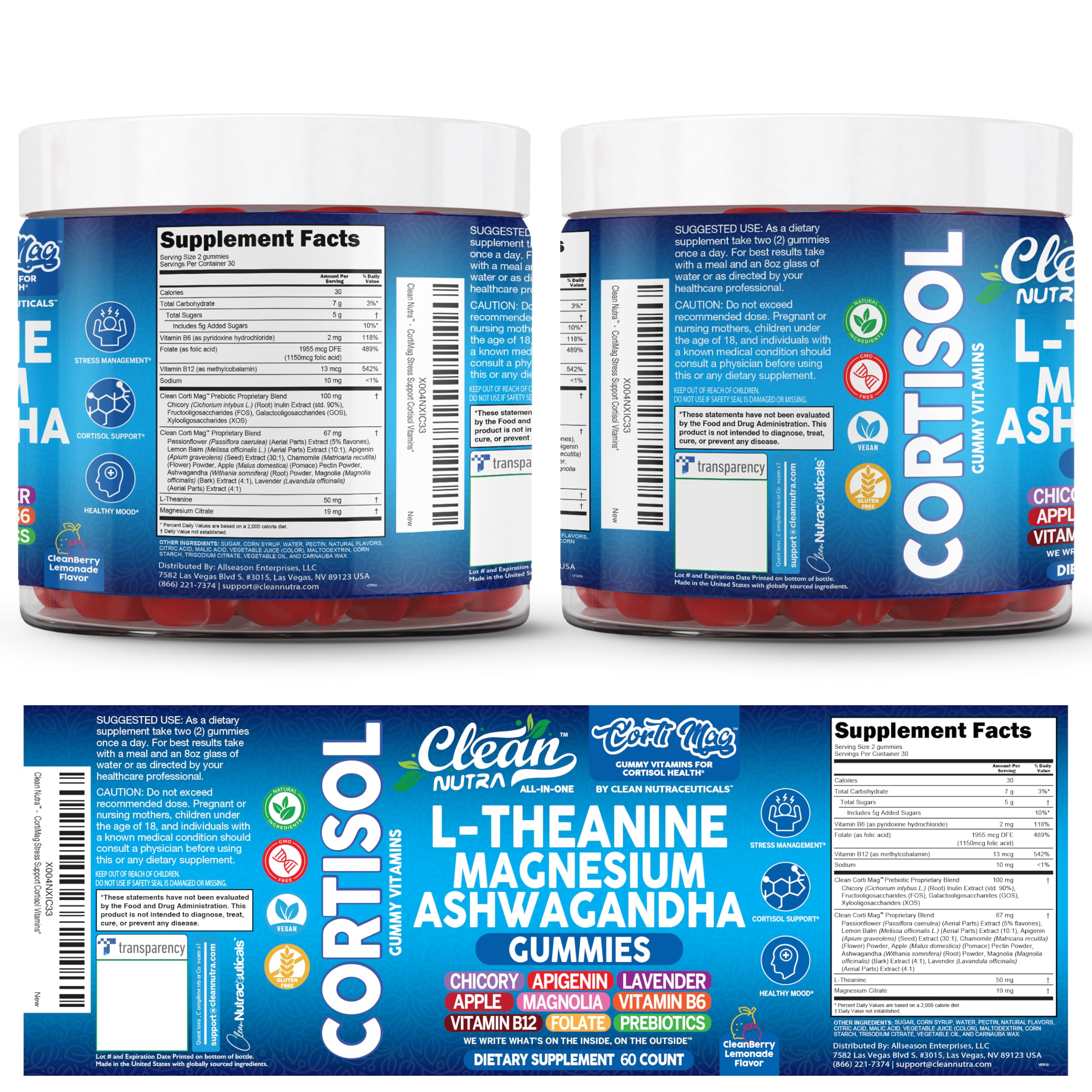Clean Nutra Cortisol Supplement Gummies L-Theanine Magnesium Ashwagandha Apigenin Vitamin B6 Sleep and Calm Support Lavender Chicory Prebiotic Advanced Gummy Formula Clean Nutraceuticals Au supplements