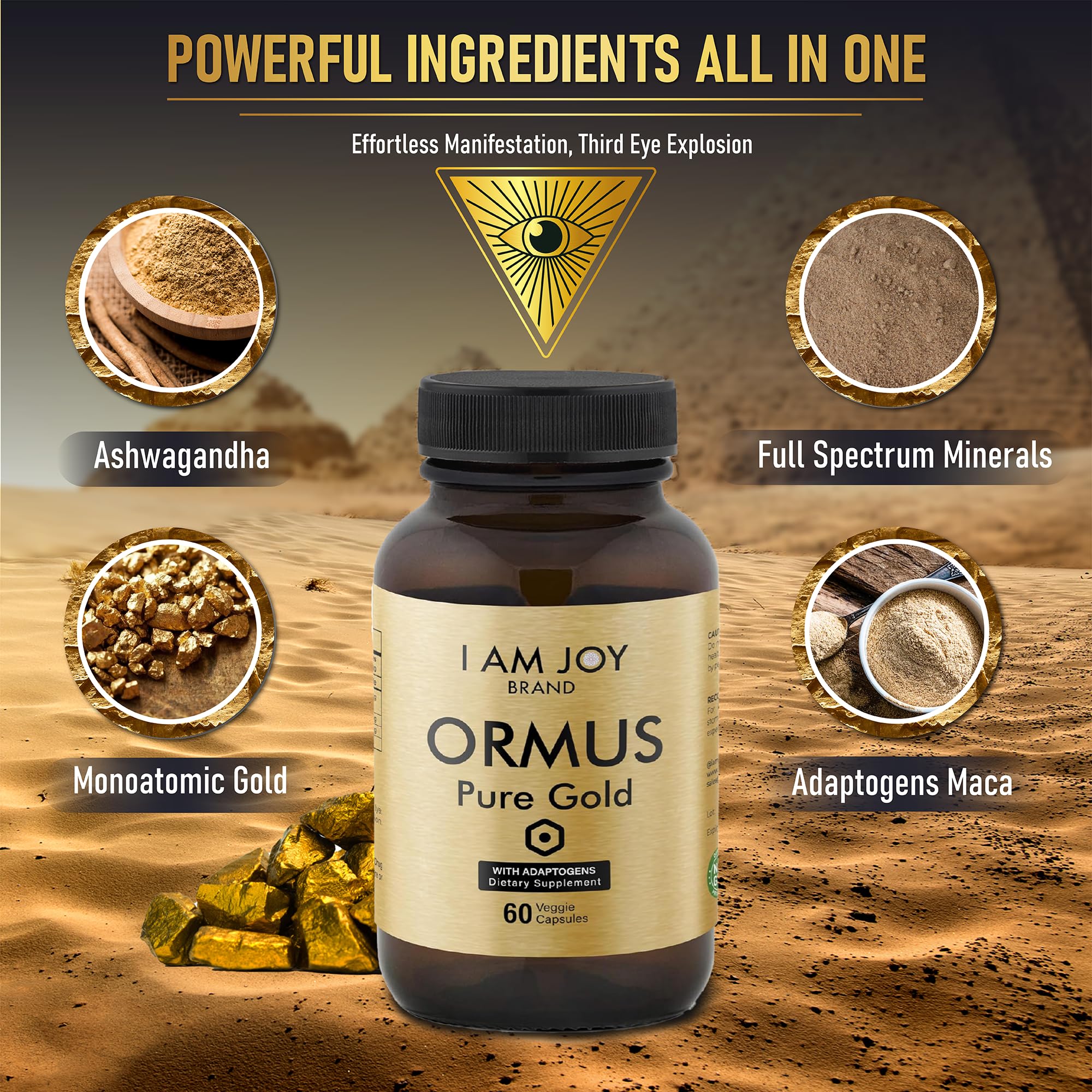 I Am Joy co. Ormus Gold Capsules Monoatomic Elements with Adaptogens Maca and Ashwaganda | May Help Balance Mood, Decalcify Pineal Gland, Repair DNA, Enhance Relaxation - 60 Vegan Capsules I Am Joy co. Au supplements