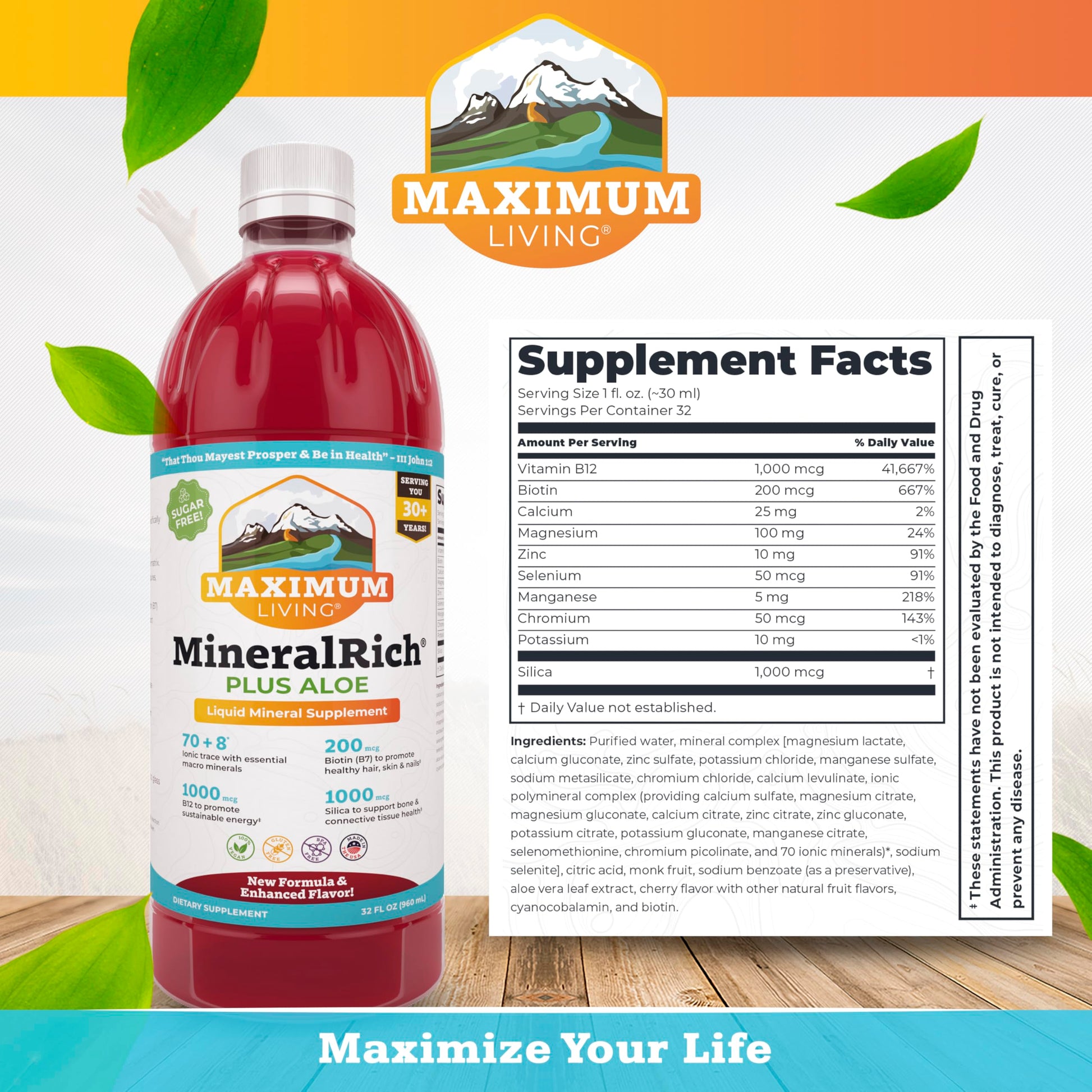Maximum Living MineralRich Minerals Supplement with Aloe - Liquid Blend of Vitamins and Trace Minerals - 32 oz Maximum Living Au supplements