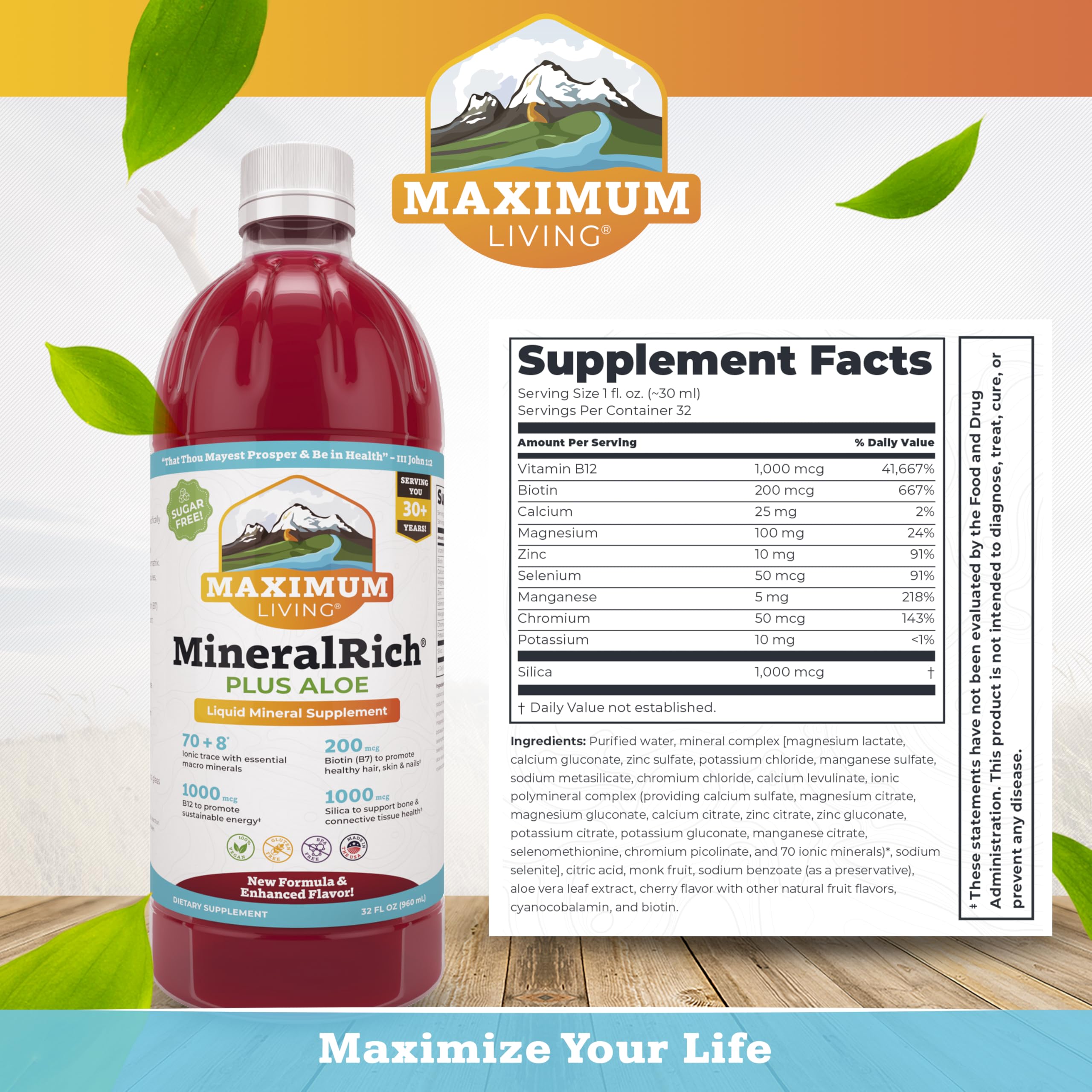 Maximum Living MineralRich Minerals Supplement with Aloe - Liquid Blend of Vitamins and Trace Minerals - 32 oz Maximum Living Au supplements