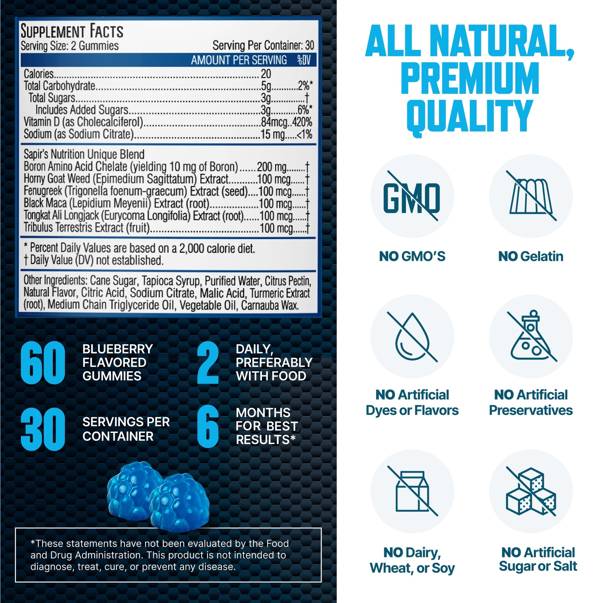 Testosterone Booster Gummies, Male Enhancing Supplement, Add 2 in” Enlargement Gummies for Men , Male Enhancement Chews Energy, Strength, Stamina, Endurance, Performance, Natural Blue Berry Chews Sapir's Nutrition Au supplements
