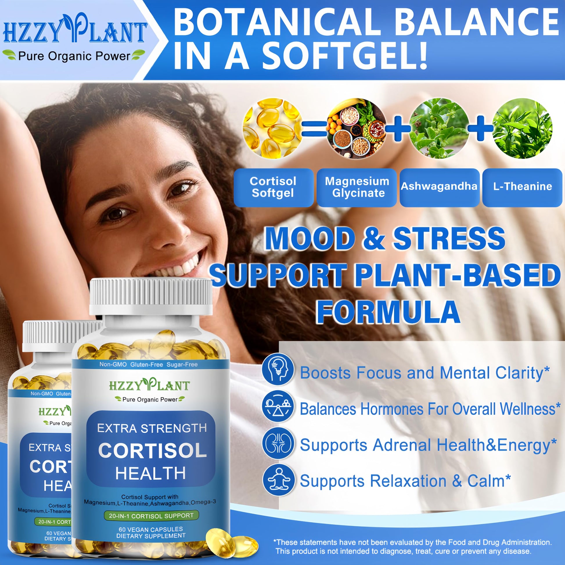 Cortisol Supplements for Women and Men Softgels with Phosphatidylserine Magnesium Ashwagandha L-Theanine,High Absorption Cortisol Detox Capsules for Sleep Relaxation Stress Relief,Non-GMO,60 Servings HZZYPLANT Au supplements