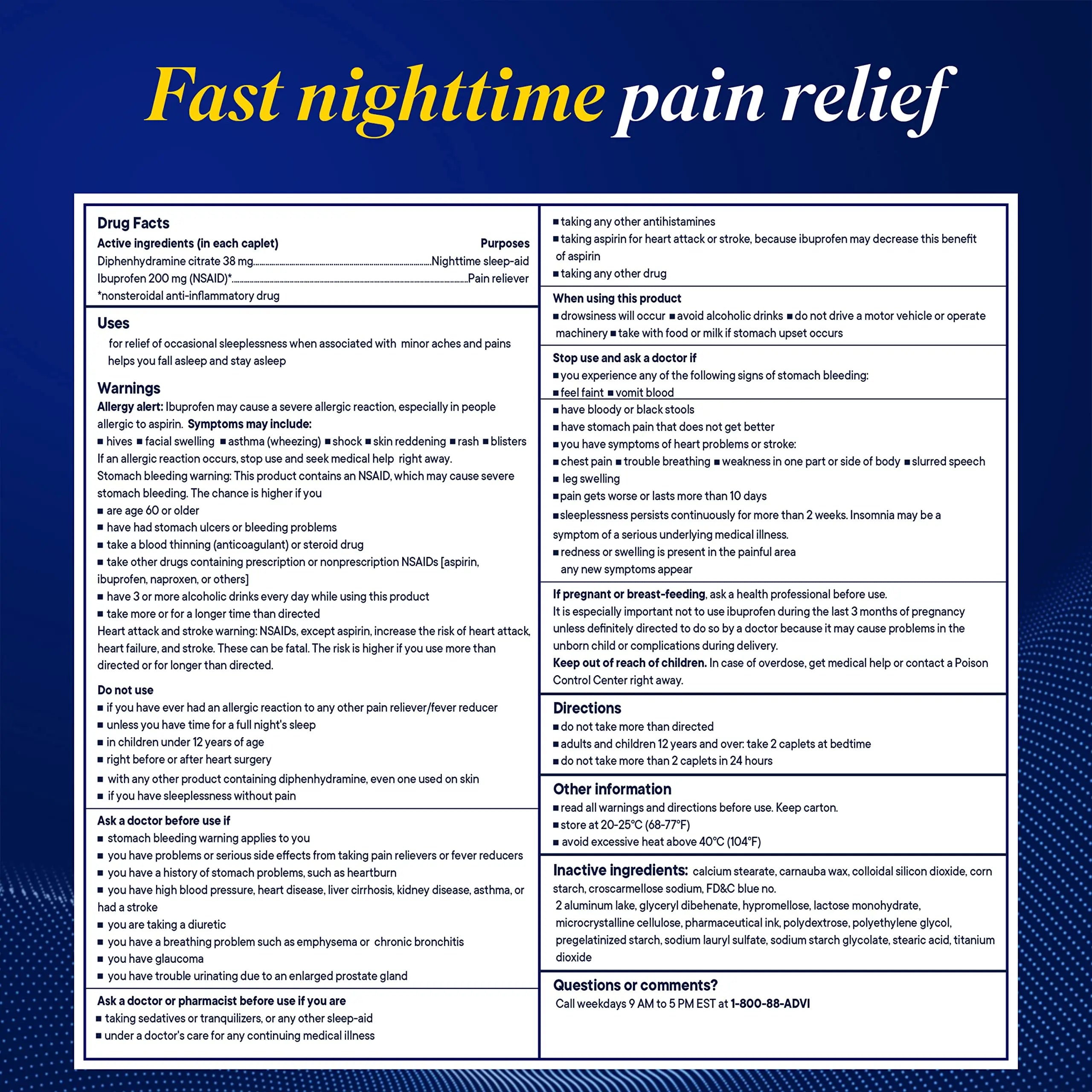 Advil PM Pain Reliever and Nighttime Sleep Aid, Pain Medicine with Ibuprofen for Pain Relief and Diphenhydramine Citrate for a Sleep Aid - 40 Coated Caplets Advil Au supplements
