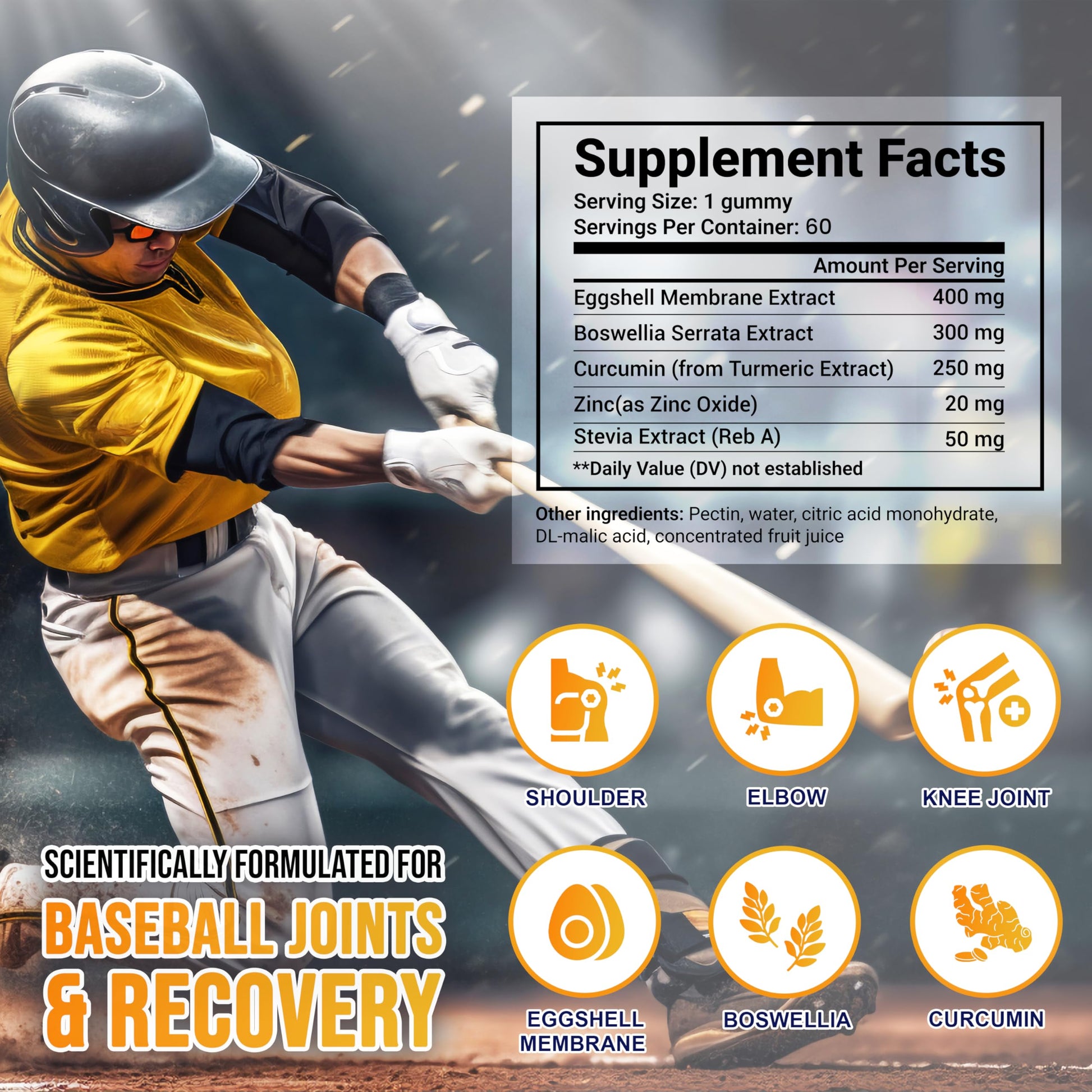 MYRELI Eggshell Membrane 400mg, Boswellia 300mg, Curcumin 250mg & Zinc 20mg Gummies - Baseball Athlete Joint Support, Flexibility, Recovery, Antioxidant, Energy, Endurance - Vegan, Non-GMO, 60 Gummies MYRELI Au supplements